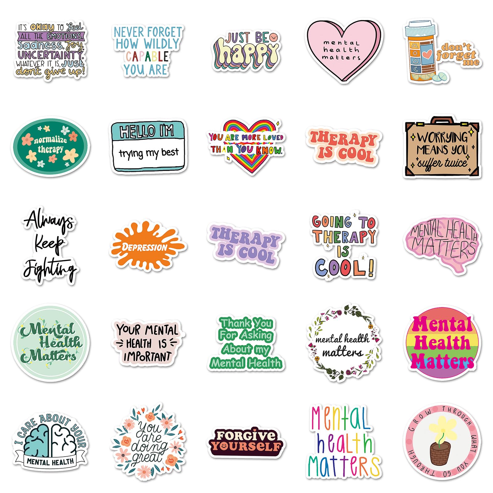 Mental Health Stickers for Laptop (50 PCS),Gift for Children Teens Adults Girl Boys,Waterproof Stickers for Water Bottle,Mental Health Vinyl Stickers for Scrapbook,Skateboard,Bike,Phone,Dairy - Image 4