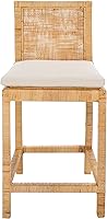 SAFAVIEH Tojo 24-inch Natural Cane Counter Stool with White Cushion - Fully Assembled Tropical Kitchen Seating