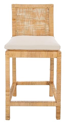 Home Collection Tojo Natural Cane/White Solid Wood 24-inch Counter Stool