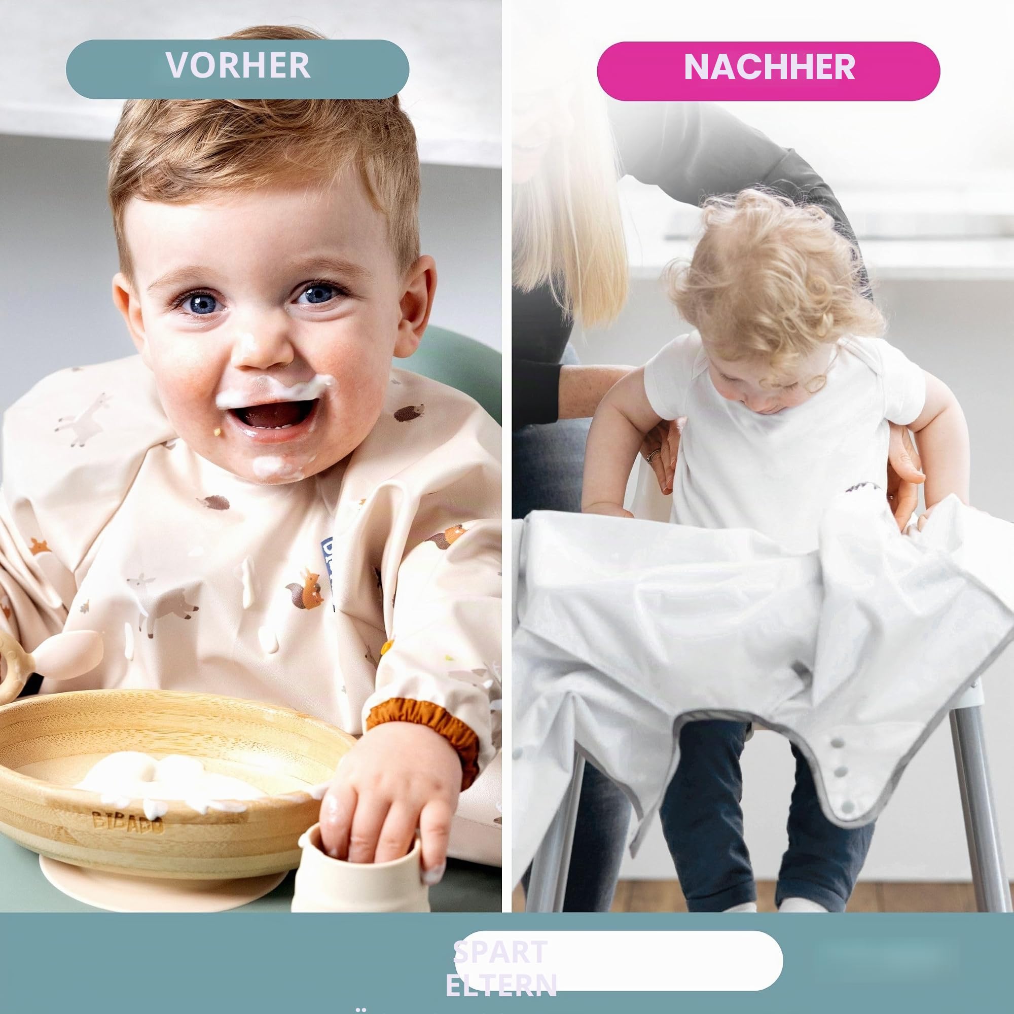 BIBaDO Langärmeliges Baby-Lätzchen für Babys und Kleinkinder von 6–36 Monaten, LED-Entwöhnungs-Lätzchen, leicht abwischbar, weich und wasserdicht
