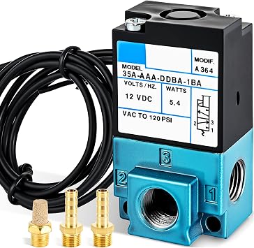 DC 12V 5.4W Solenoid Valve, 3-Port Electronic Boost Control Solenoid Valve, Carbon Steel Dispensing Machine Valve with Brass Fitting, 6mm Threaded Connector 35A-AAA-DDBA-1BA