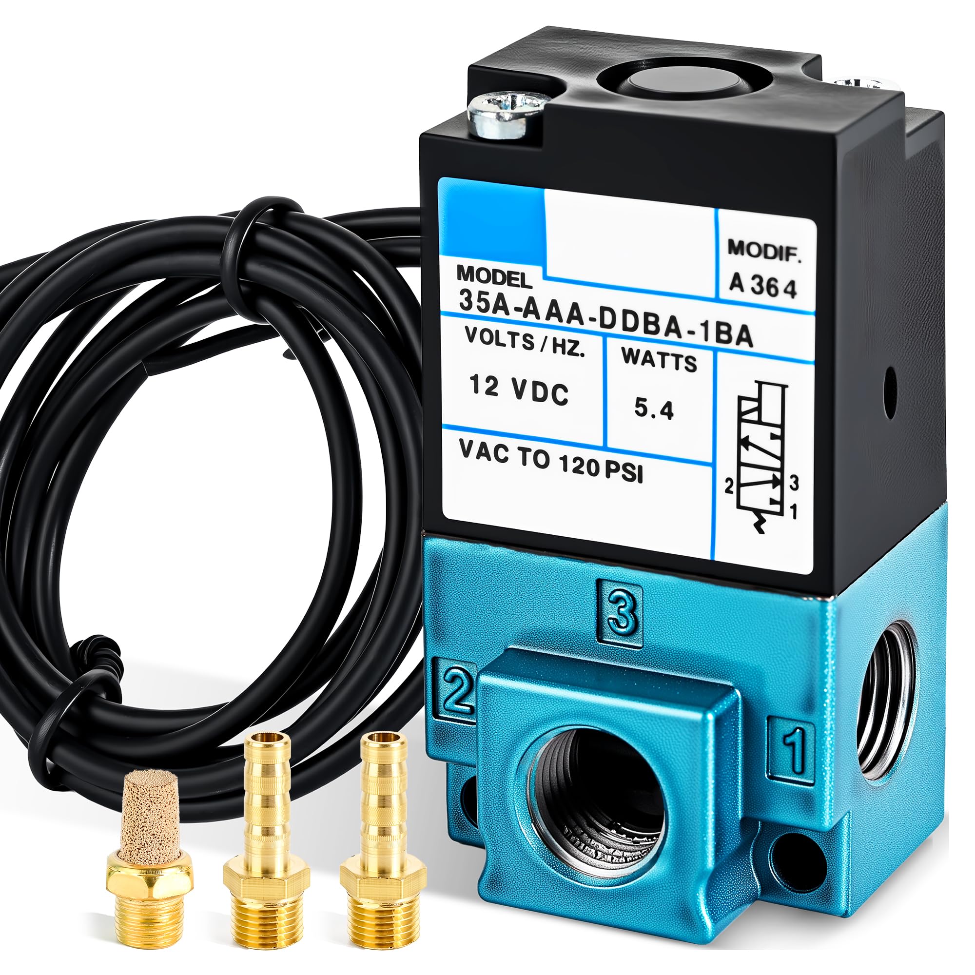 DC 12V 5.4W Solenoid Valve, 3-Port Electronic Boost Control Solenoid Valve, Carbon Steel Dispensing Machine Valve with Brass Fitting, 6mm Threaded