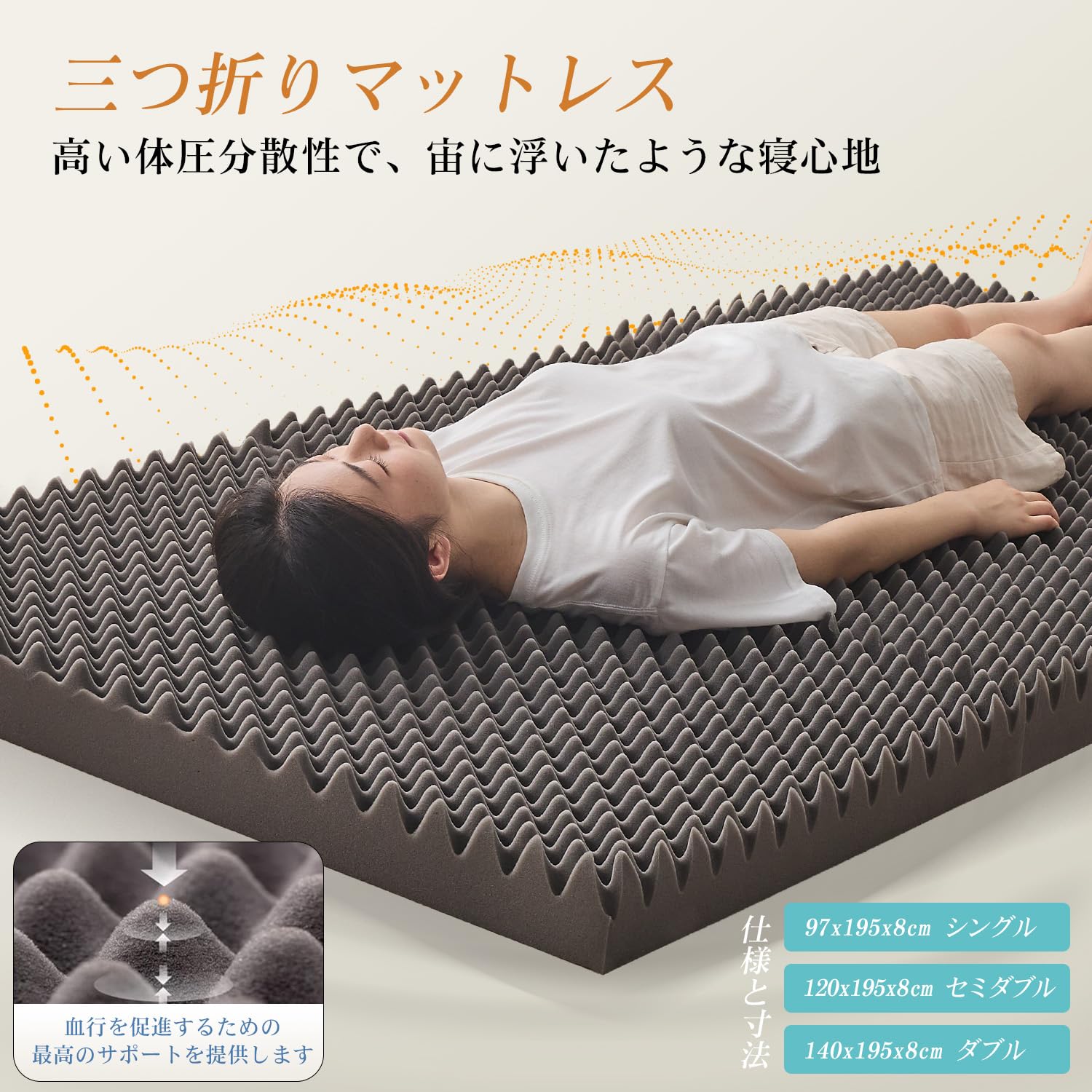 Amazon｜aicomri 折りたたみマットレス セミダブル高反発 厚さ8cm 28D