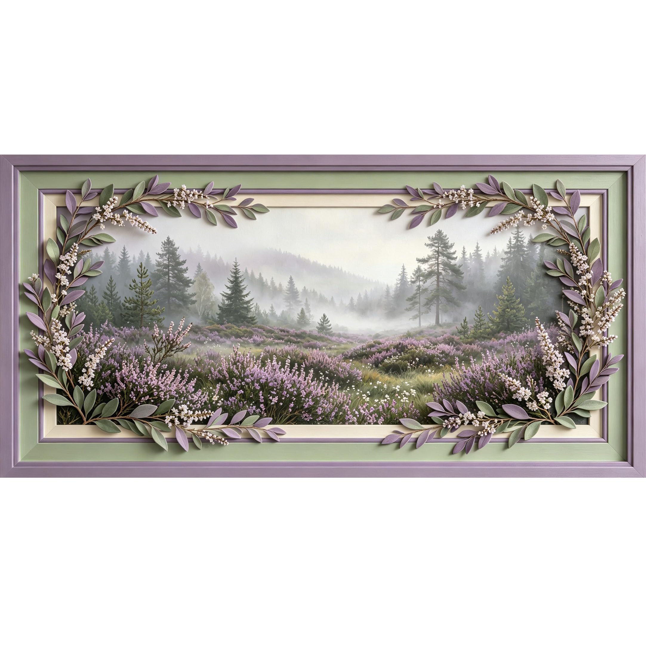Agglomerix 3D Framed Wall Art Misty Forest Floral Botanical Landscape Watercolor Textured Large Size SelfAdhesive Removable Wall Decor Prints Artwork for Living Room Bedroom Office
