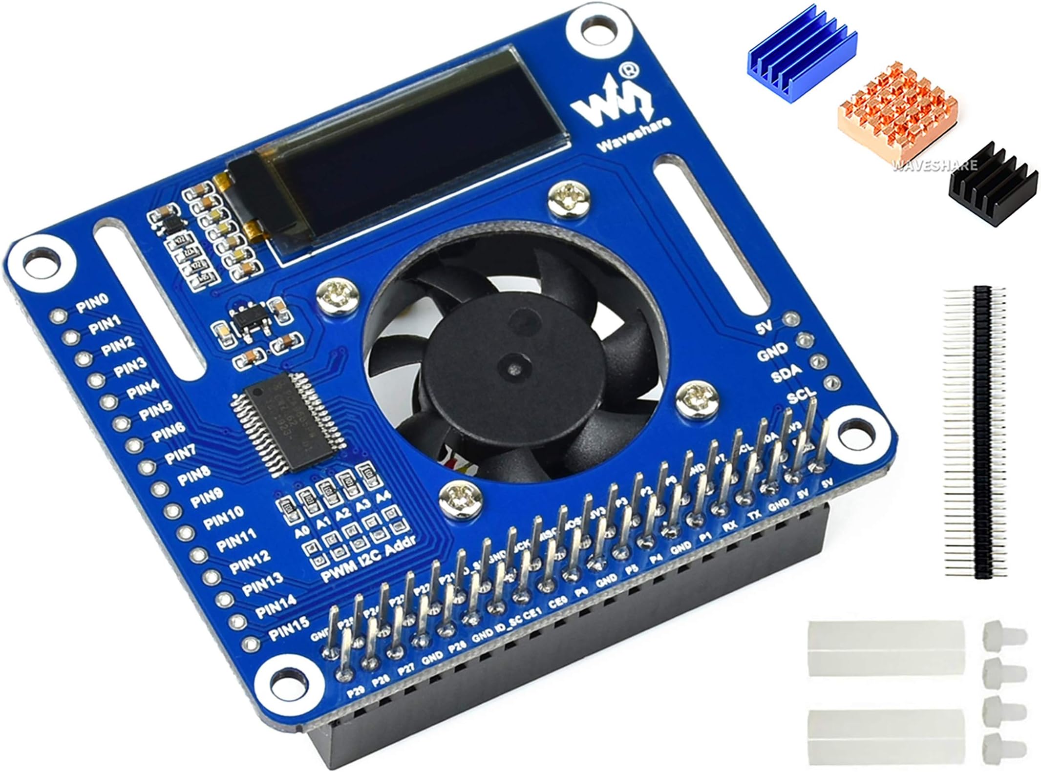 PoE HAT (F) for Raspberry Pi 5 / CM 5, 802.3af/at Compliant, High Power Output, Active Cooling Fan, Metal Heatsink, 5V/12V Header, Stackable Design