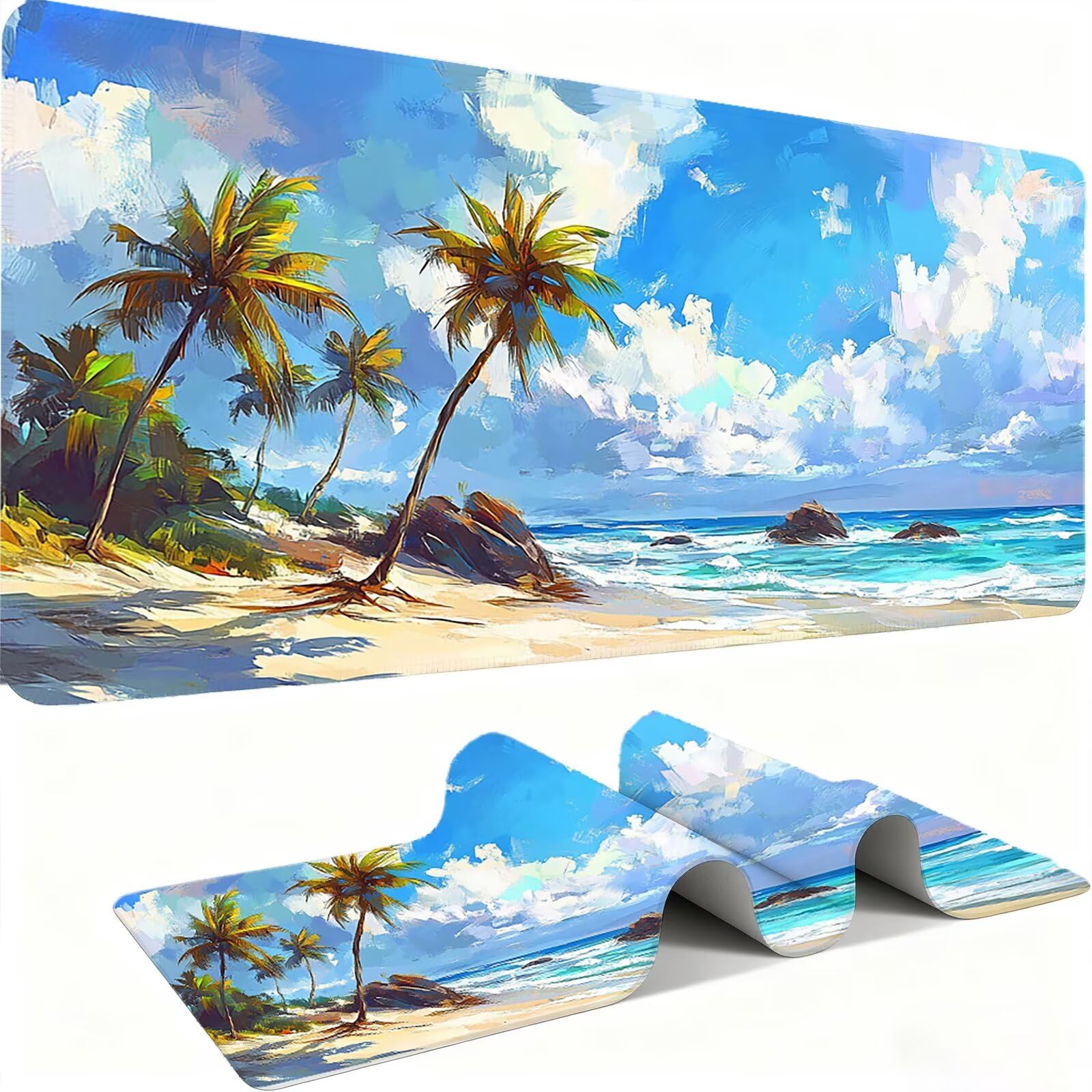 Podkładka pod mysz z piaskową plażą/krajobrazem XXL 1500 x 800 mm duża podkładka pod mysz szyte krawędzie wodoodporna antypoślizgowa duże rozszerzone akcesoria biurowe do PC, poprawia dokładność i