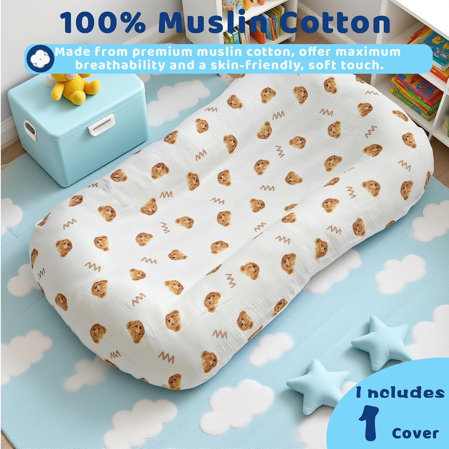 Baby Lounger, Newborn Lounger with Breathable & Soft Cover for Floor, Couch & Travel, 0-24 Months Newborn Babies Essentials Gifts. (1 Cover Included)