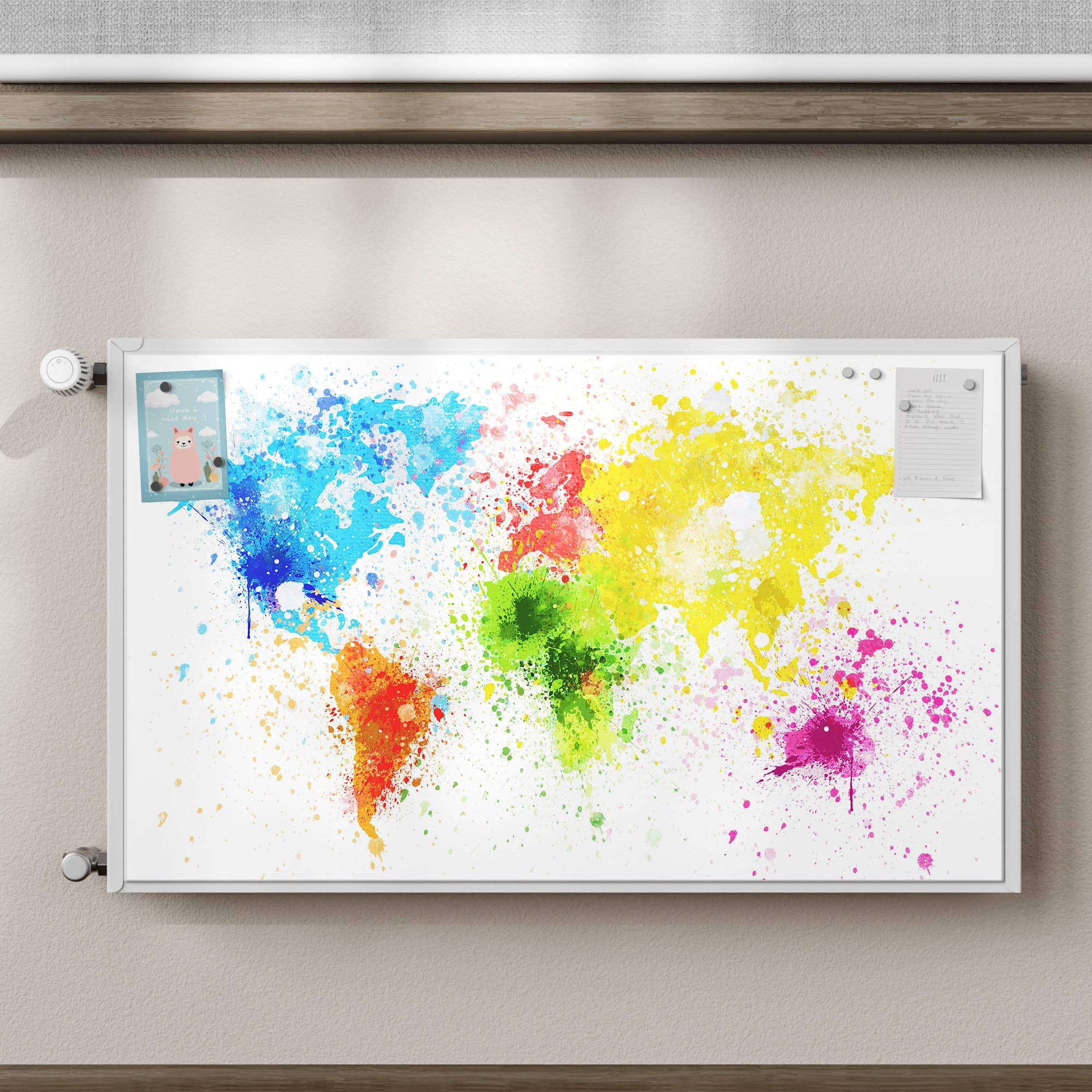 DEQORI Folia magnetyczna do ogrzewania 100 x 60 cm | motyw kolory świata | dekoracyjna mata magnetyczna, ochrona grzejników | magnetyczna folia dekoracyjna samoprzylepna, magnetyczna i odporna na