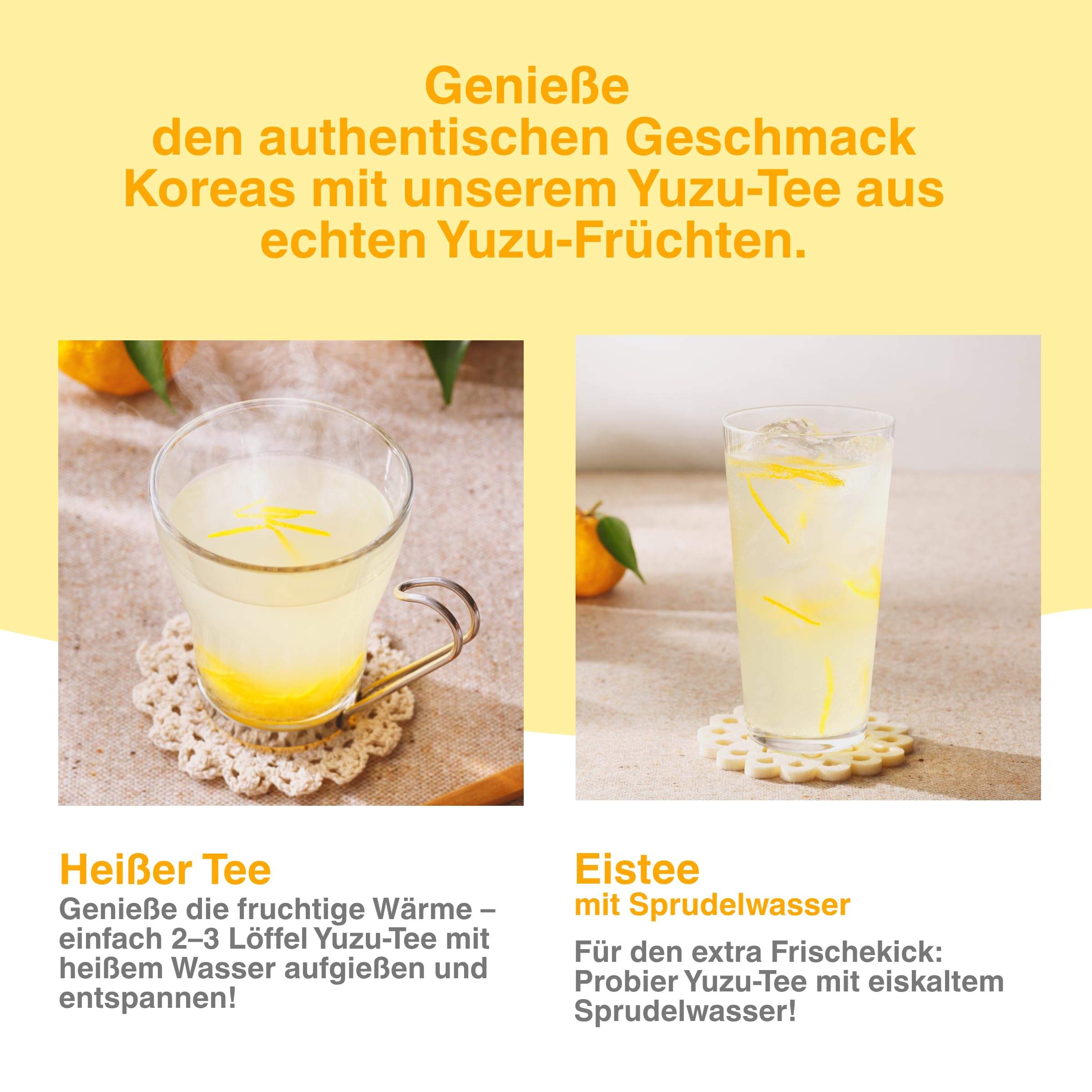 EasyCookAsia Boisson Coréenne – Thé au Yuzu | Fruité, sucré & citronné | Avec vitamine C | Pour boissons chaudes, limonades, cocktails & desserts | Découvrez la tradition asiatique (1kg)