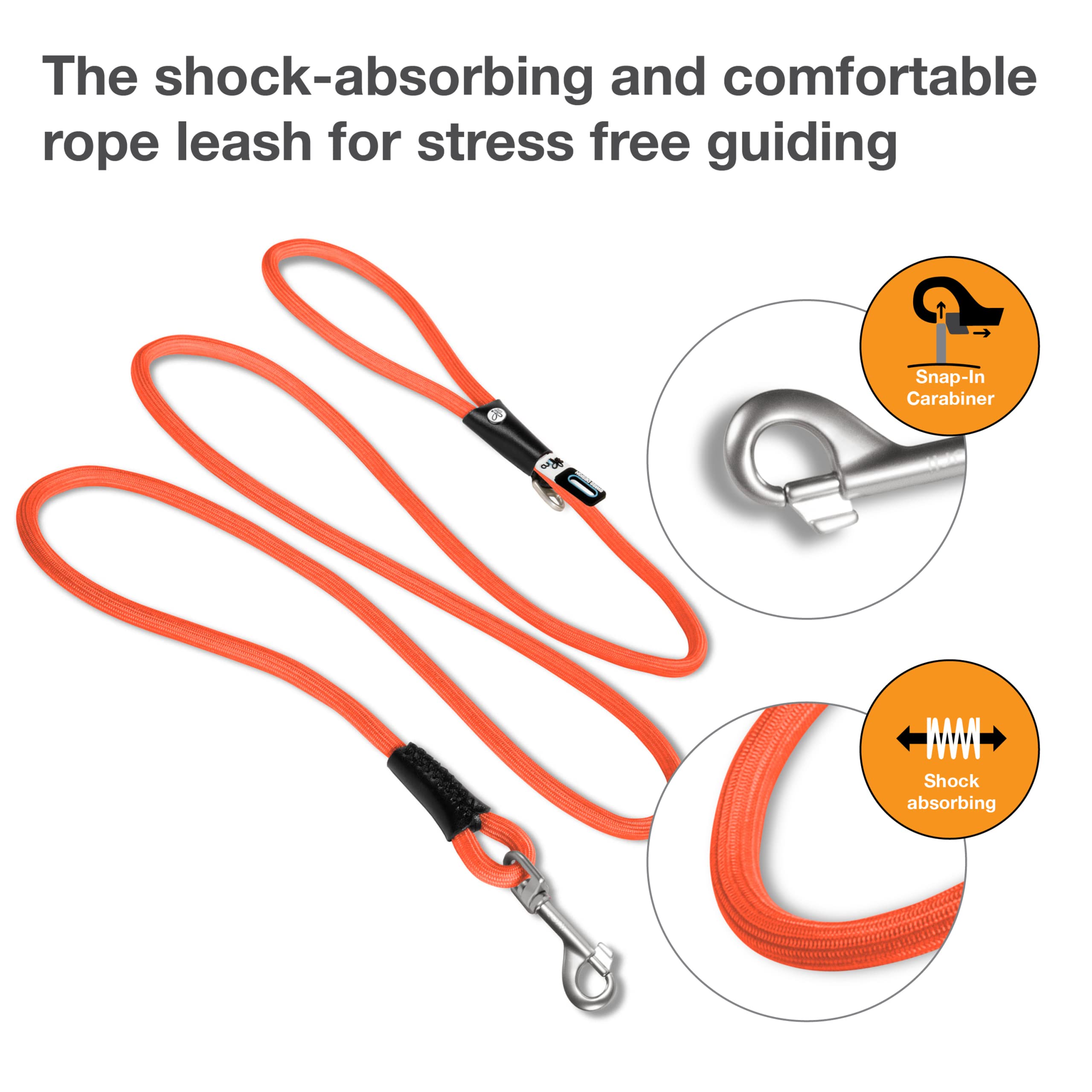 Curli Stretch Comfort Leash — Sun Orange, Medium — alternate product view 1