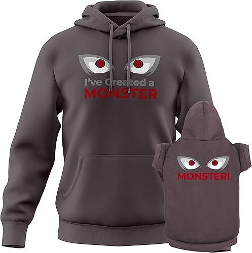 Divertido suéter a juego para perros y dueños, sudadera con capucha con capucha y capucha a juego con texto en inglés "I've Created A Monster Pet &