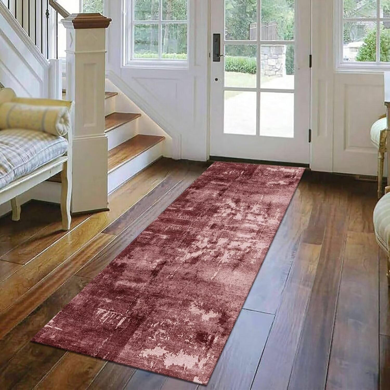 Antypoślizgowe nadające się do prania chodniki na korytarz, 70 x 240 cm, czerwony, abstrakcyjny poliester, dywaniki wewnętrzne, idealne do kuchni, sypialni i salonu, maty podłogowe o szerokości 40-120