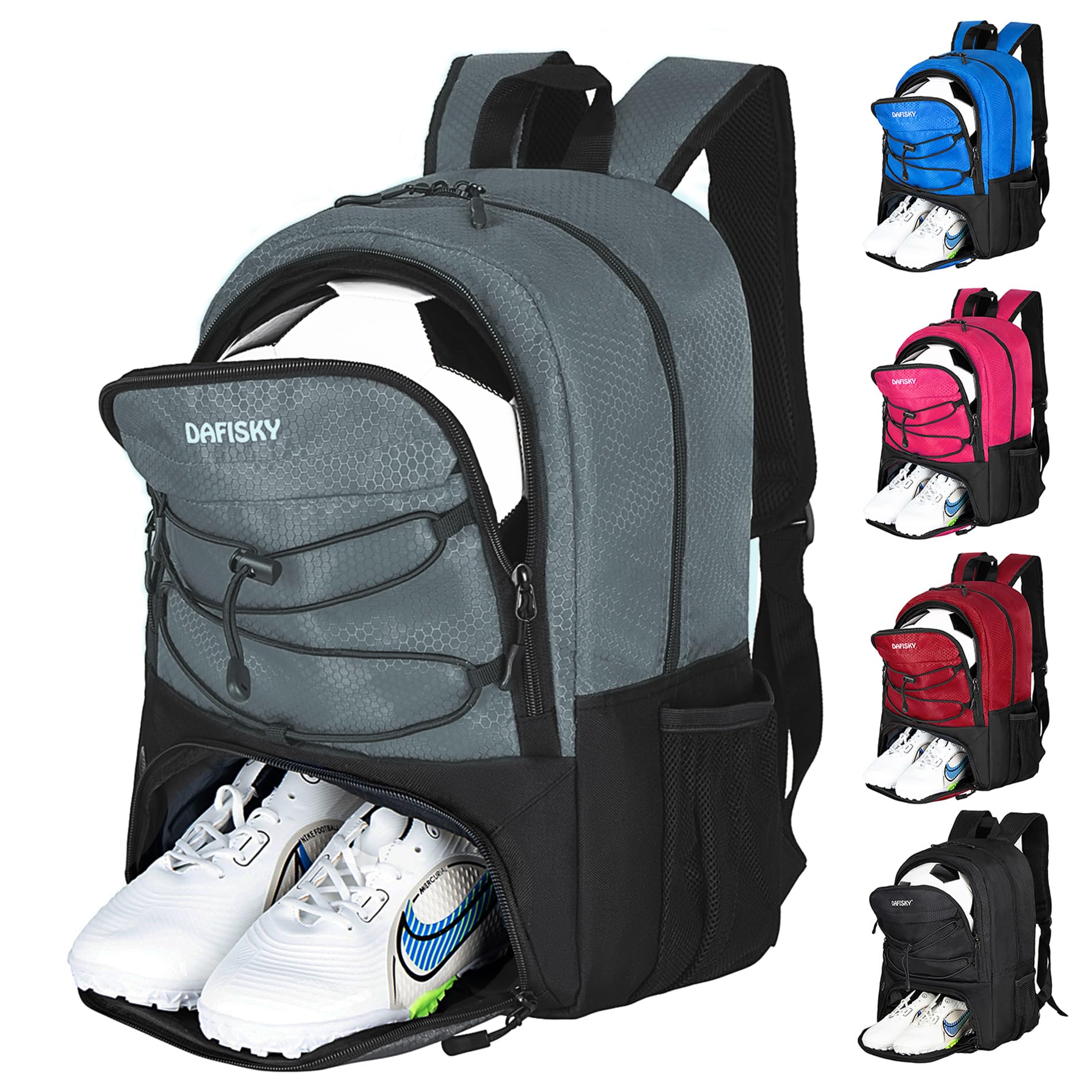 DAFISKY Jugend-Fußball-Rucksack, Basketballtasche, Ballfach und atmungsaktive, separate Stollen, wasserabweisend, leicht, langlebig, ergonomisch, Komfort-Sportausrüstung für Volleyball, Fußball