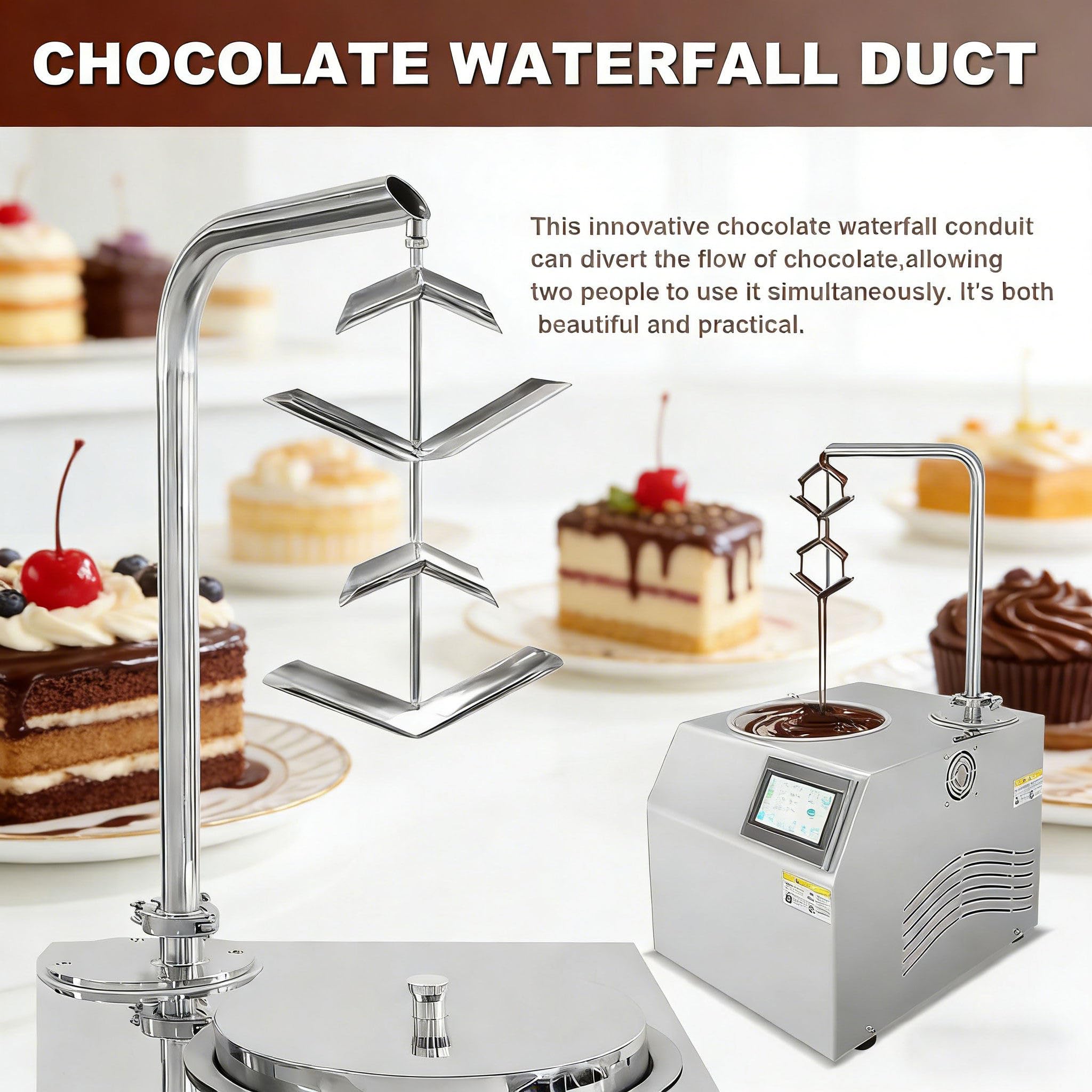 Machine à Fondre Le Chocolat Professionnelle 5,5 l, Acier Inoxydable, tête Spirale Amovible, idéale pour Les Barres chocolatées, l'enrobage de Fraises, Les fêtes et Les Mariages.