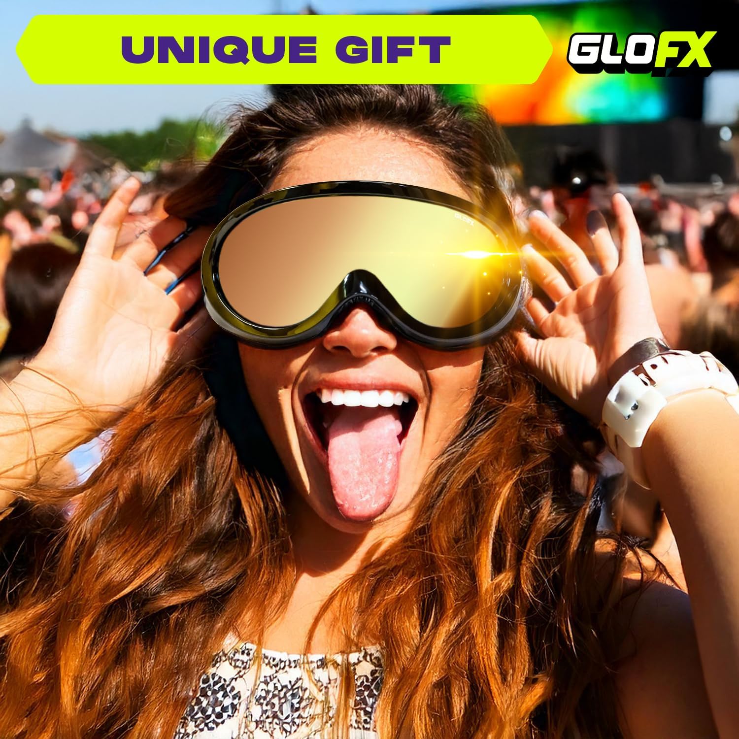 GloFX Ski Goggles - Cyberpunk Reflective Glasses, Full-Face Design, Comfort Foam Padding, Adjustable Strap, UV Protection