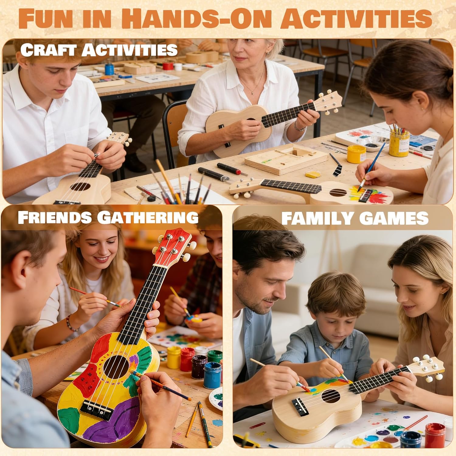 Kmise DIY Ukulele Kit, Basswood 21'' Soprano Ukulele, Build Your Own Uke from Scratch and Enjoy Hands-On Fun, Full Accessories, Ideal for Family Activities, Group Crafts, and Fun with Friends (20)