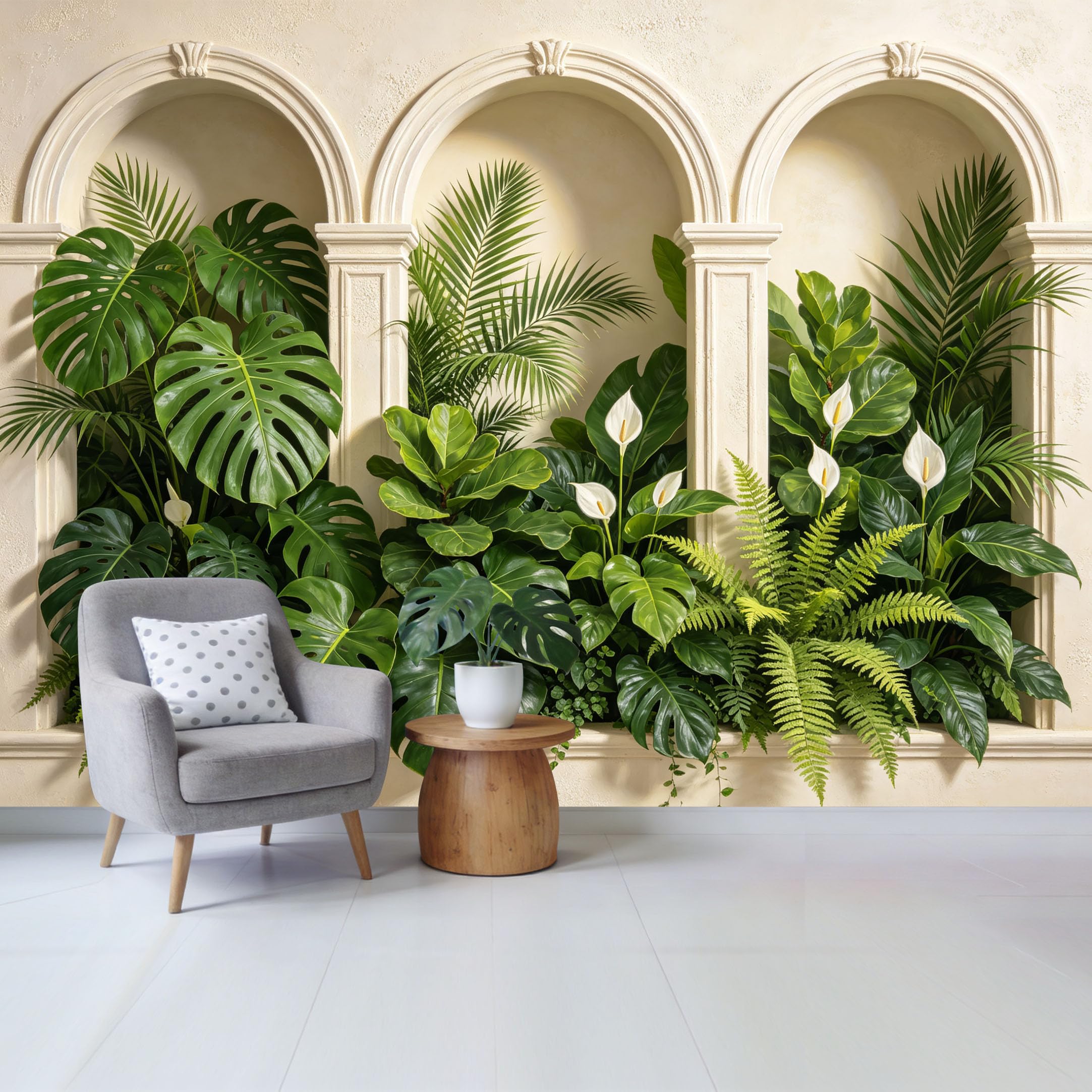 Custom Size Wall Mural Tropical Botanical Green Leaves Arch Design Removable Self Adhesive Fabric Home Wall Decor for Living Room Bedroom Bathroom