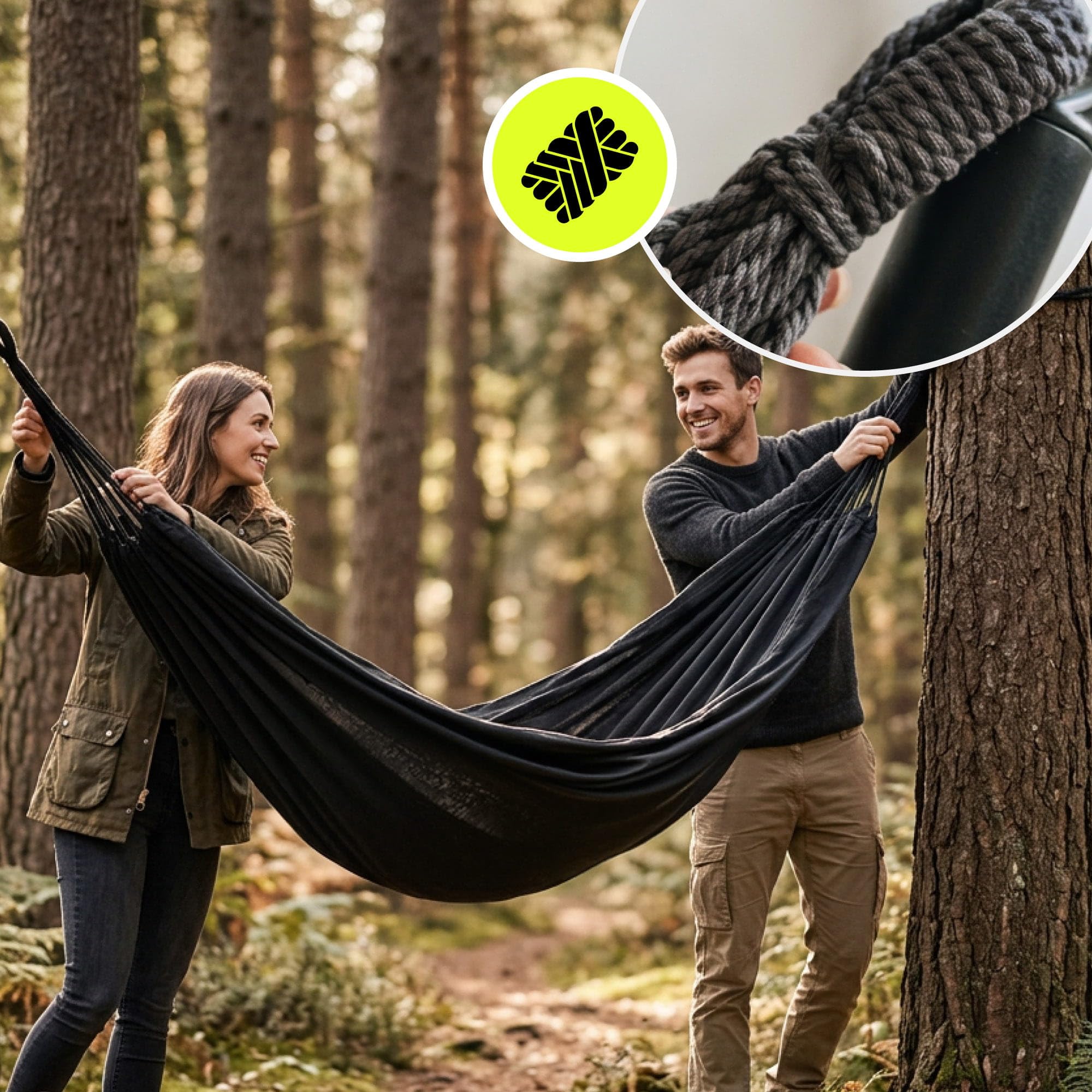 HyperMotion Hamac de Jardin en Polyester et Coton, 200 × 150 cm, Gris, Capacité 100 kg, 2 Personnes, avec Sac de Transport, pour Terrasse, Balcon et Camping