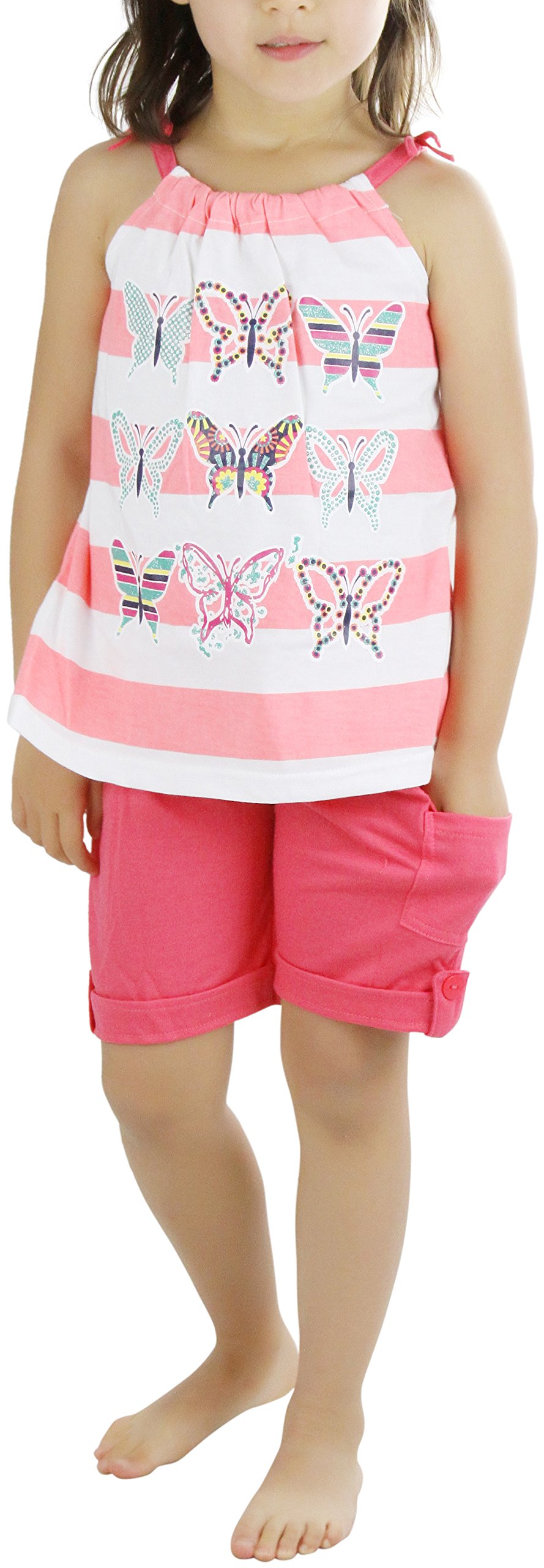 ToBeInStyle Girl's Two Piece Summer Set Cute Tee Top and Matching Shorts Adorable Outfit