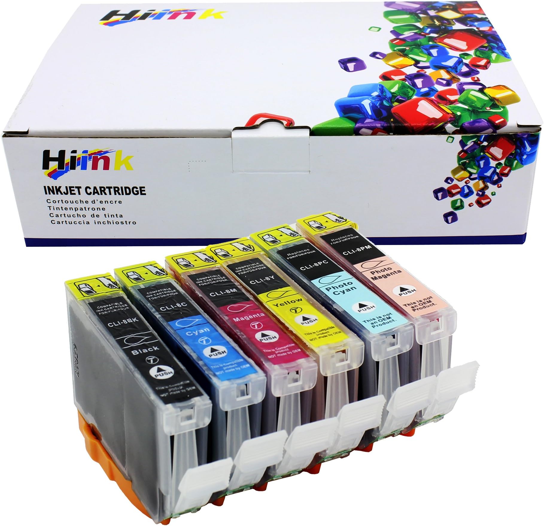 HIINK Compatible Ink Cartridge Replacement for Canon CLI-8 CLI8 Ink Cartridge use for Pixma iP6600D iP6700D MP950 MP960 MP970(6-Pack)