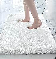 Disolla Small Bathroom Rug 17x24 Non-Slip White Fluffy Bath Mat - Machine Washable Plush Absorbent Shaggy Shower Mat for Tub