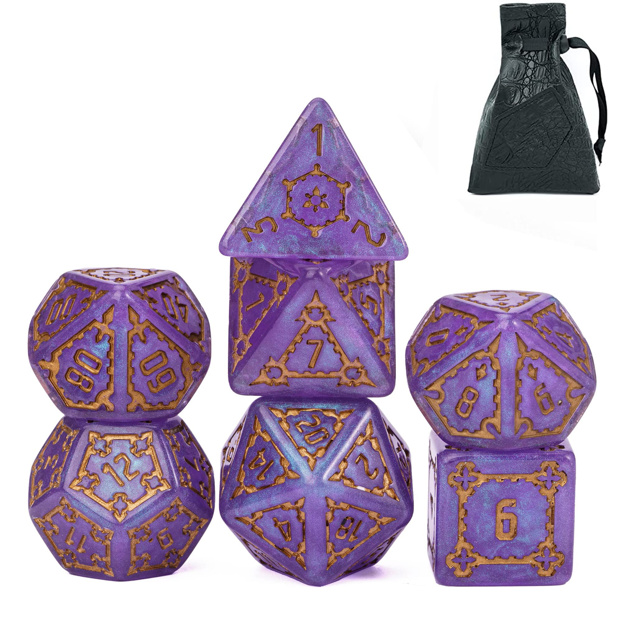 cusdie 7 Pcs 25mm Giant DND Dice with Dragon Eye Dice Bag, Polyhedral Dice Set, D&D Dice for Dungeons and Dragons Pathfinder RPG (Purple)