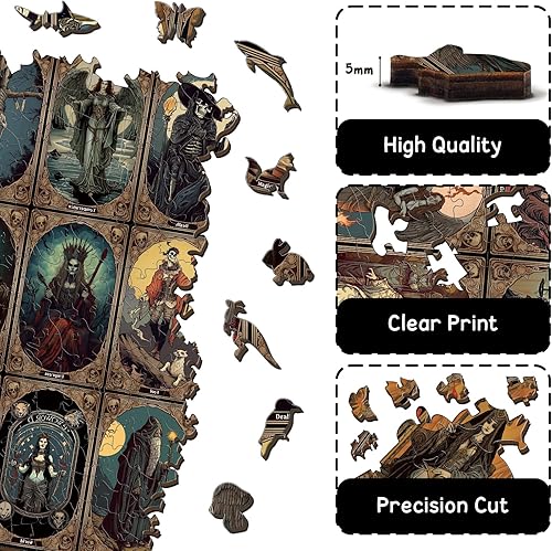 Miniatura 3 de PICKFORU Rompecabezas de madera de terror para adultos, cartas de tarot aterradoras, rompecabezas de 500 piezas con forma única, rompecabezas de