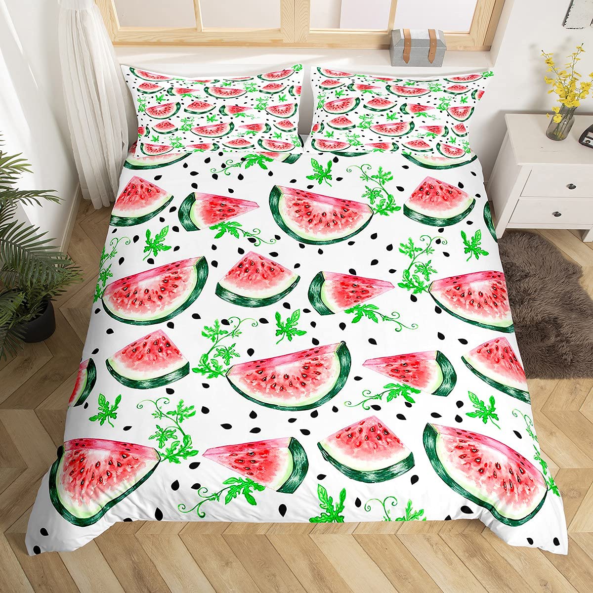 Homemissing Watermelon Duvet Cover Sweet Tropical Fruit Comforter Cover Kids Cute Fresh Watermelon Bedding Set for Boys Girls Child Summer Vacation Style Bedding & Linen Single Size Bedclothes โ image 1