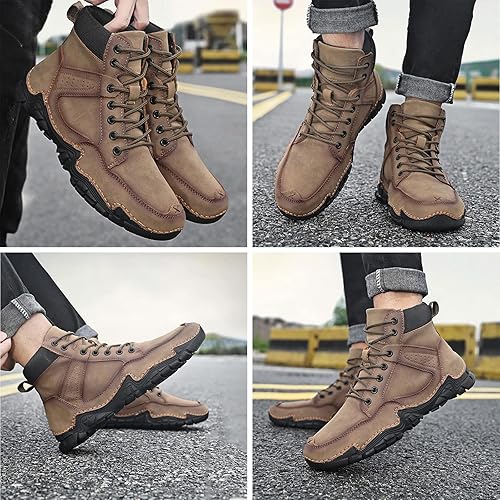 Vista 6 de PURCHAWEE Zapatillas de senderismo antideslizantes para hombre, transpirables, ligeras, suaves, para senderismo, caza, botas Chukka