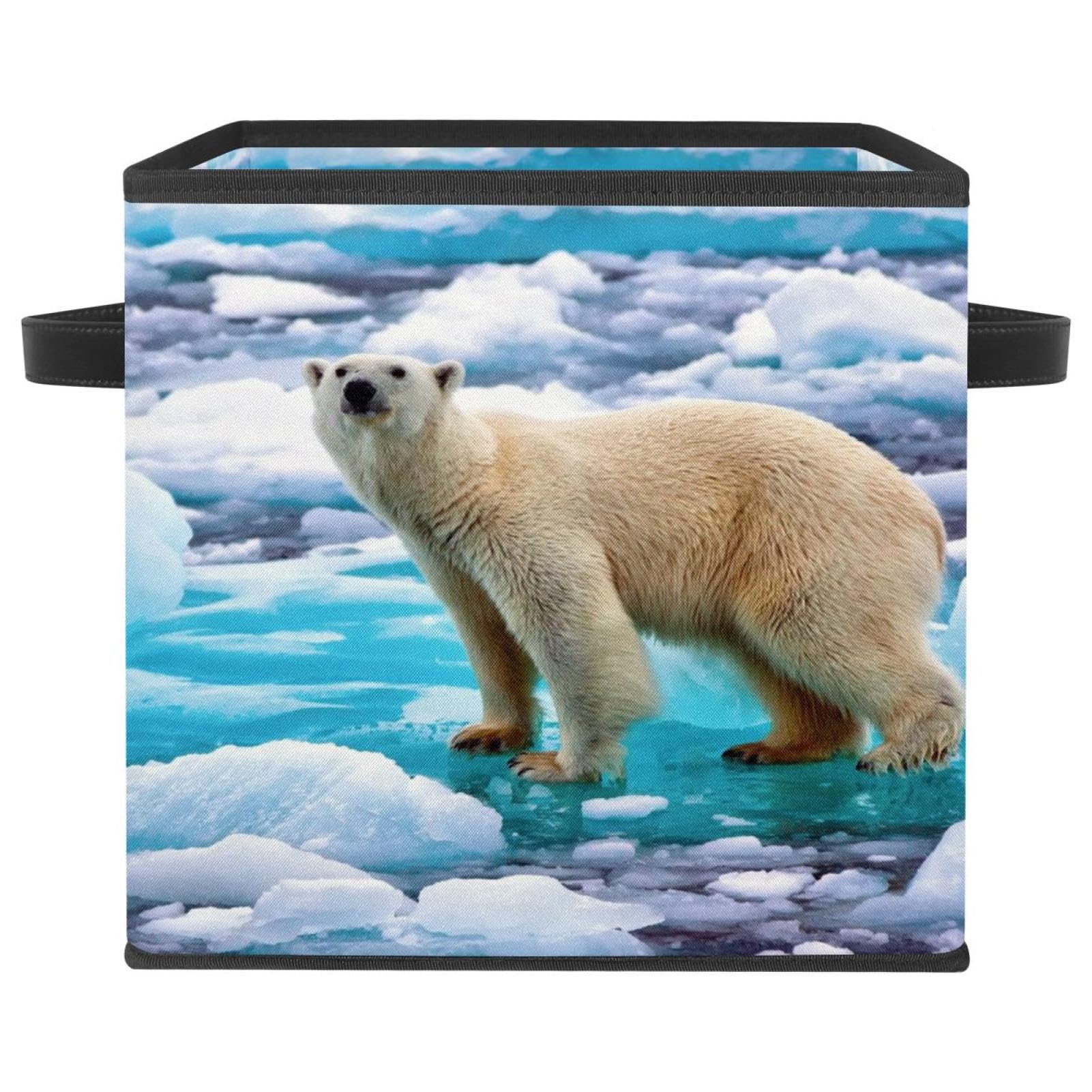 Boîte de rangement pliable cube ours polaire en tissu avec poignées