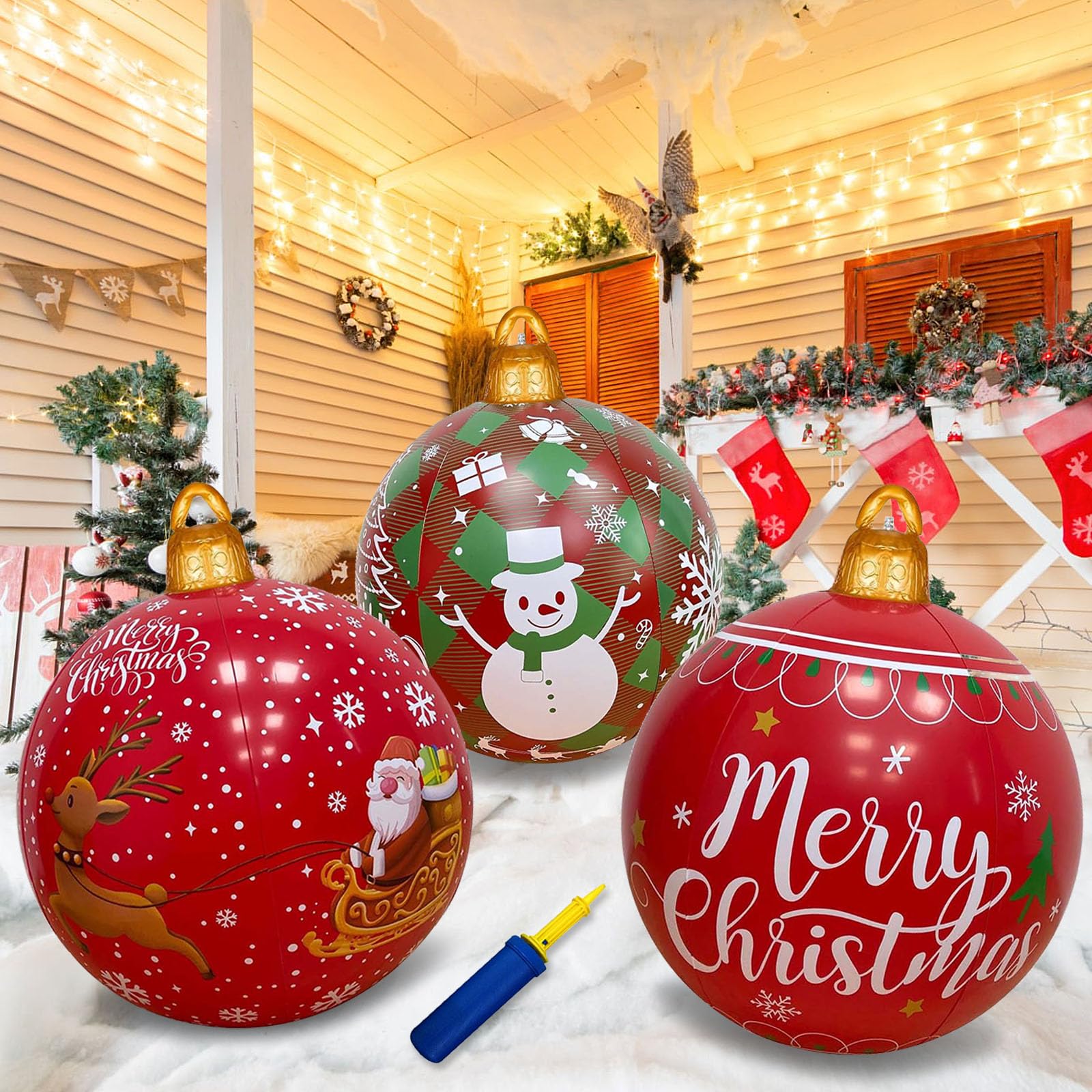 3 Piezas 60CM Bolas Navideñas Inflables Grandes, Decoración Gigante para Jardín, Patio y Exterior