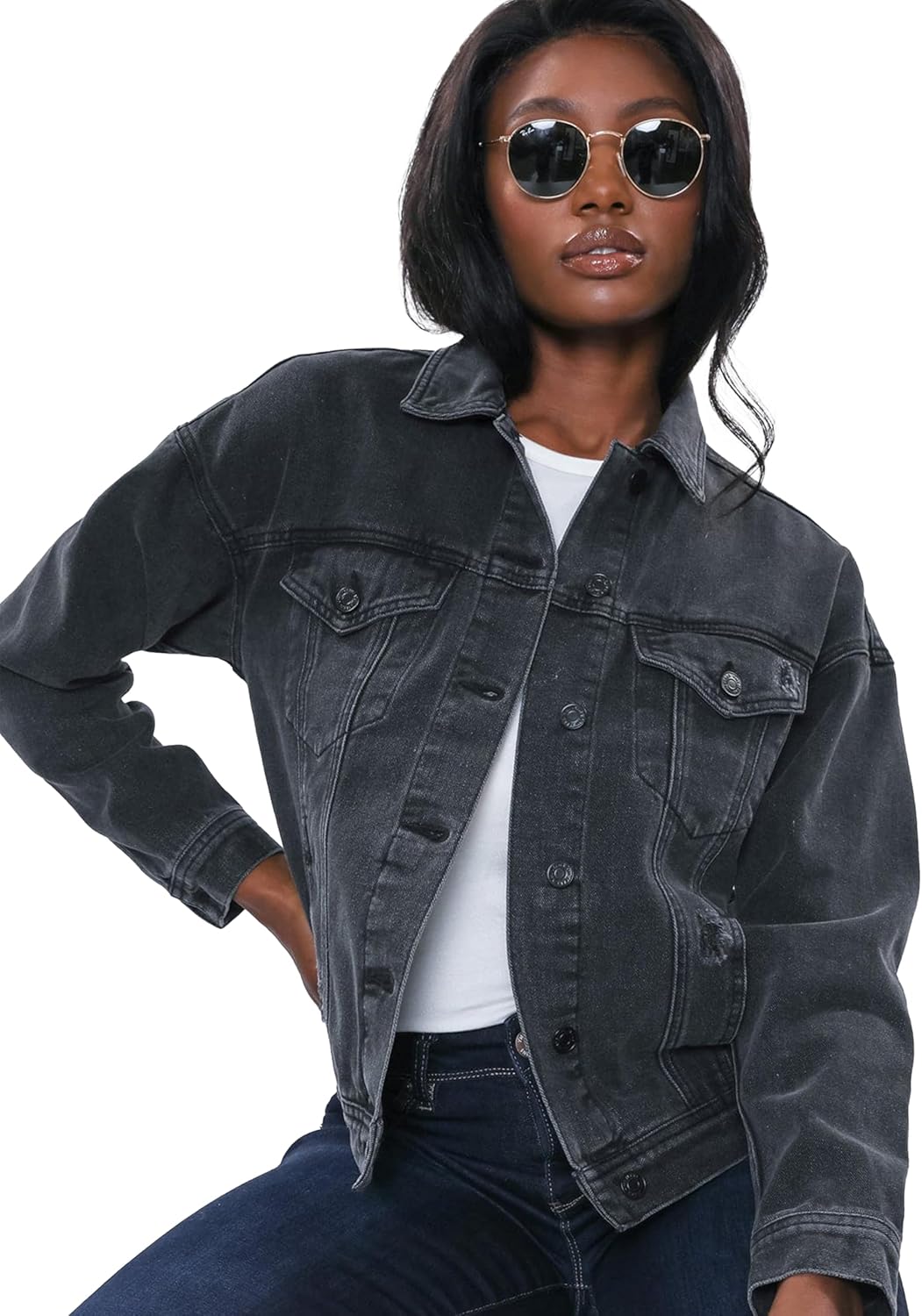 YMI Womens Women's Junior Oversized Boyfreind Denim Jacket