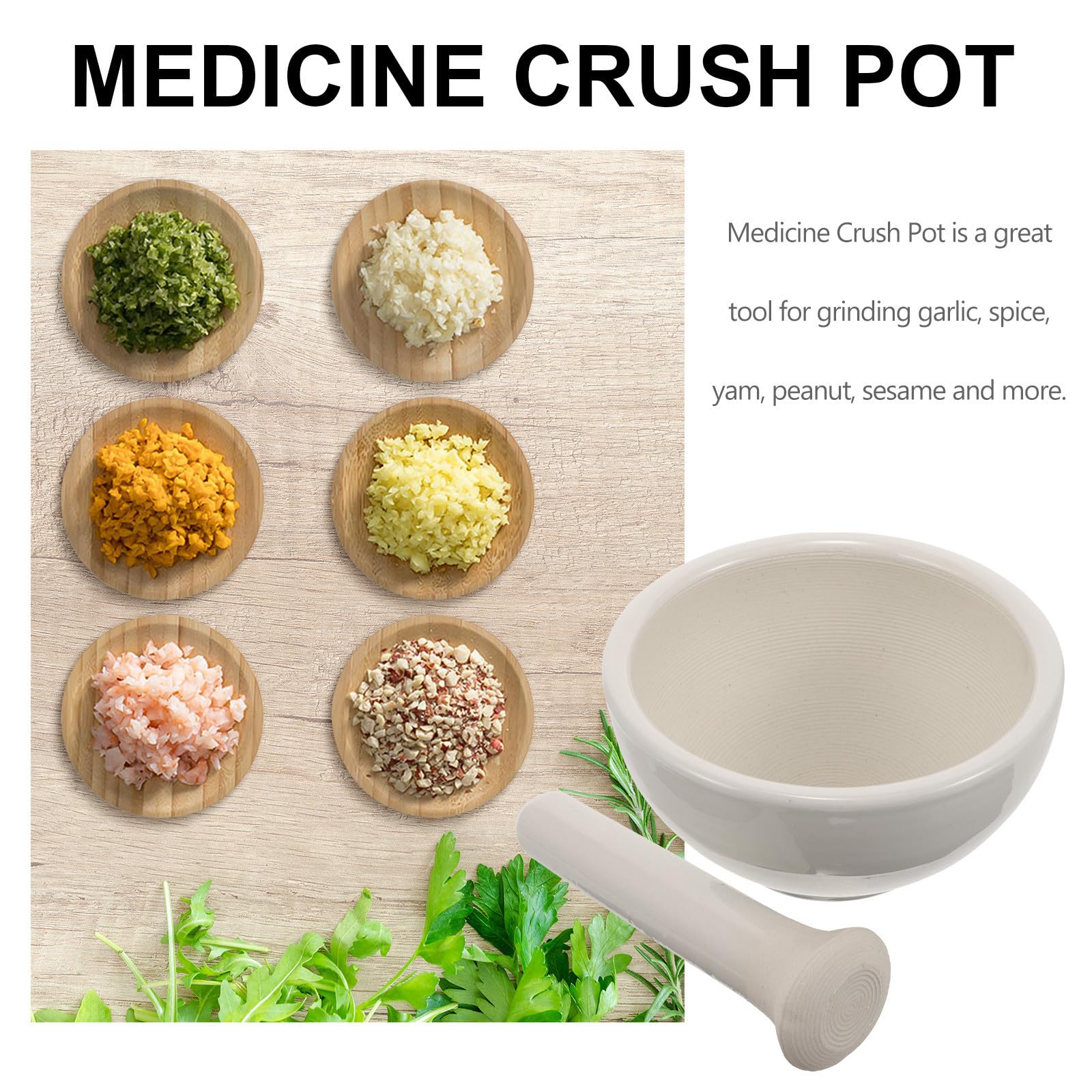 BESTYASH Mortero de Cerámica Blanco, Tazón para Moler Especias y Medicinas, Superficie Lisa, Diseño Ergonómico del Mazo, para Cocina y Uso Doméstico