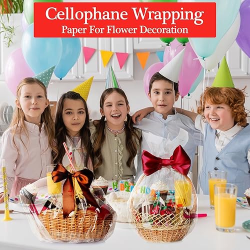 Miniatura 4 de Geyoga 6 rollos de celofán transparente para envolver regalos, envoltura de plástico transparente para cestas de flores, manualidades, violonchelo,