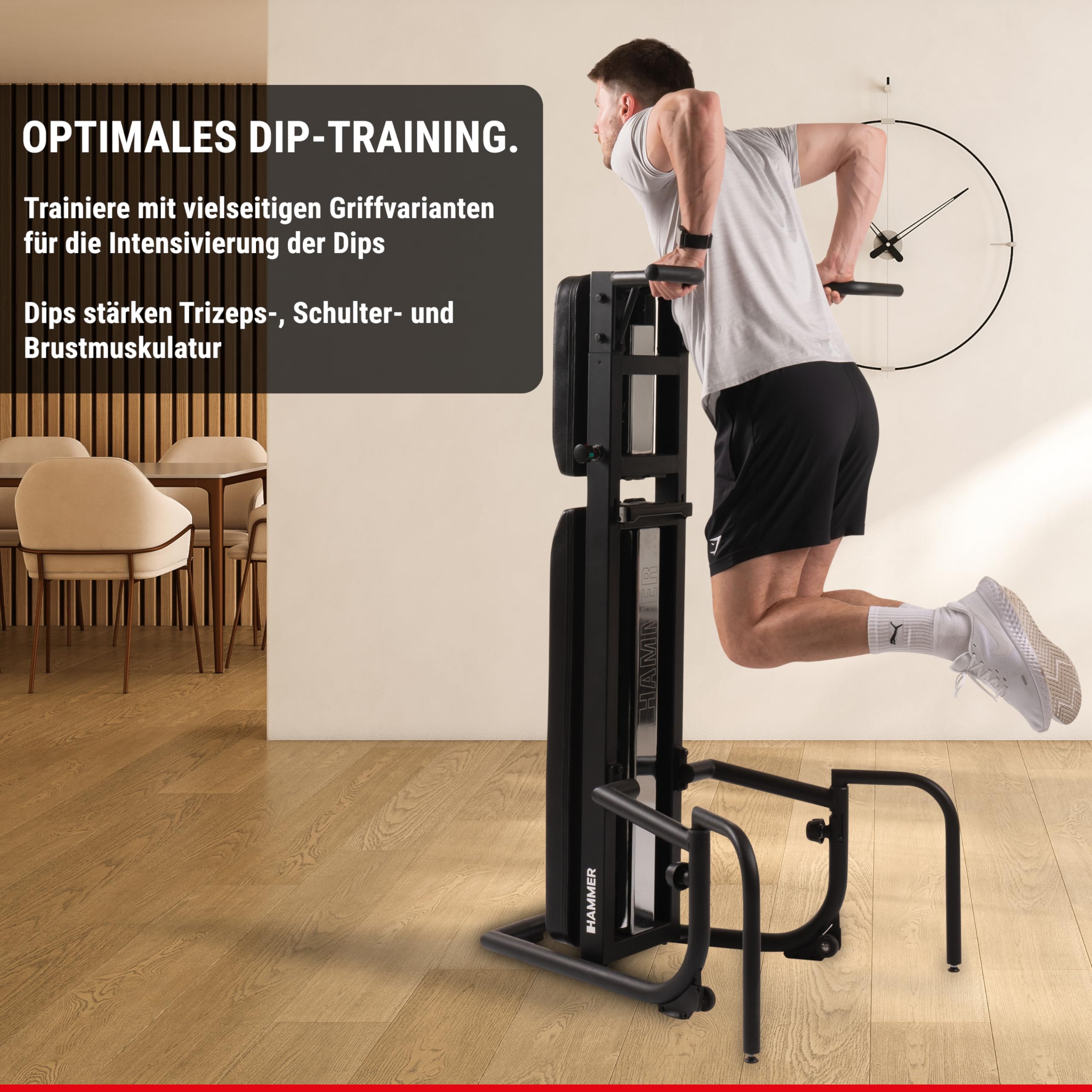 HAMMER Trainingsstation Bench Pullup und Dip, 3 in 1 Bench, höhenverstellbar bis 223 cm
