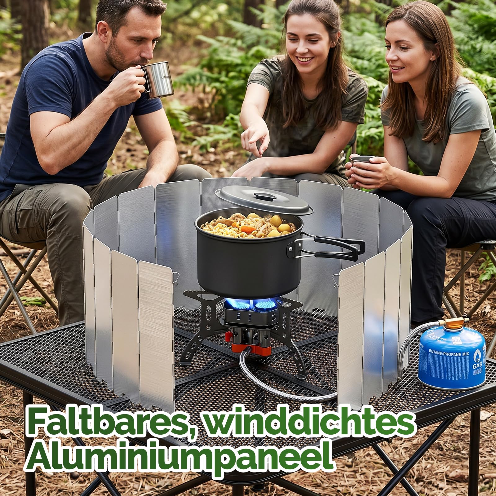 Camping Gaskocher Windschutz 16 Platten Faltbarer Outdoor Windschutz für Gasherd