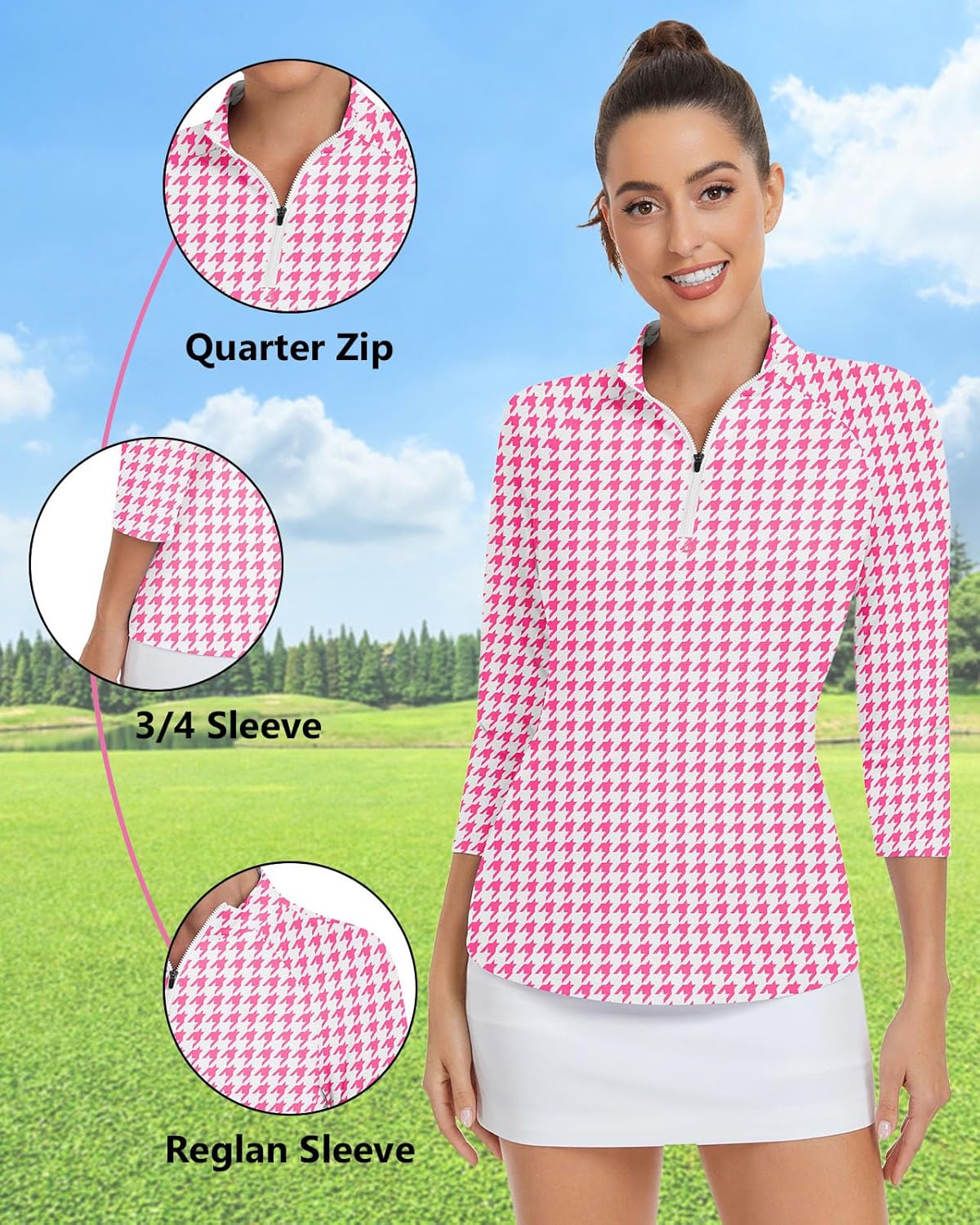 WOWENY Women's 3/4 Sleeve Athletic Golf Shirts Quarter Zip Pullover Collared T-Shirt Workout Print Tennis Top - Image 4