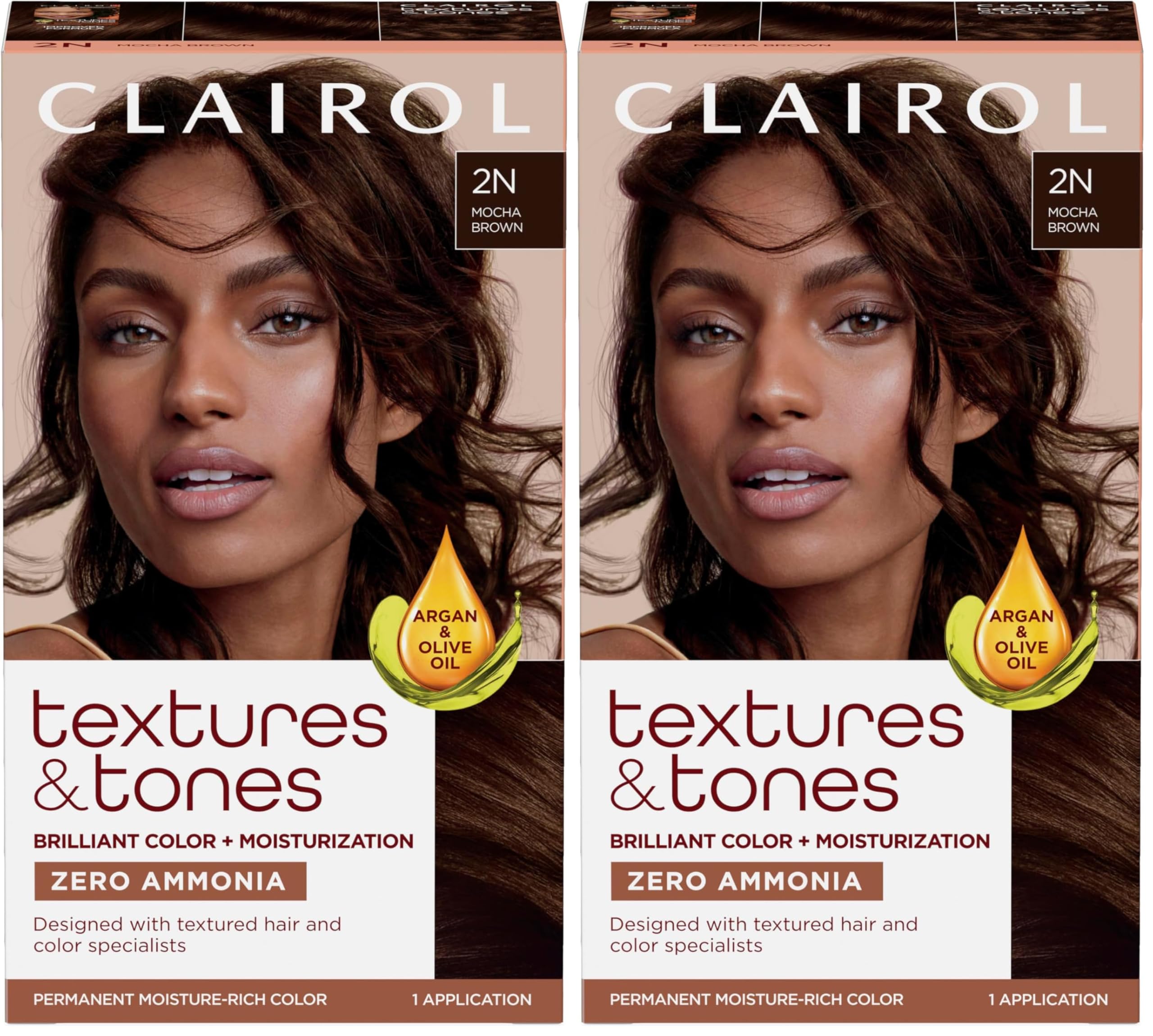 Clairol Textures & Tones Permanent Hair Dye, 2N Mocha Brown Hair Color, Pack of 2