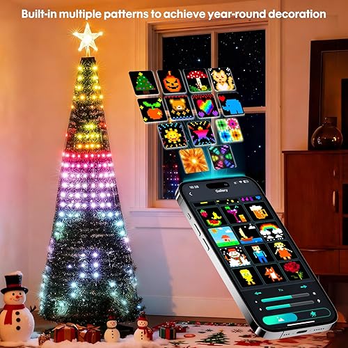 Miniatura 3 de Anillo de luces de árbol de Navidad de 7 pies, 400 LED que cambian de color, luces de decoración de árbol de Navidad animadas con aplicación
