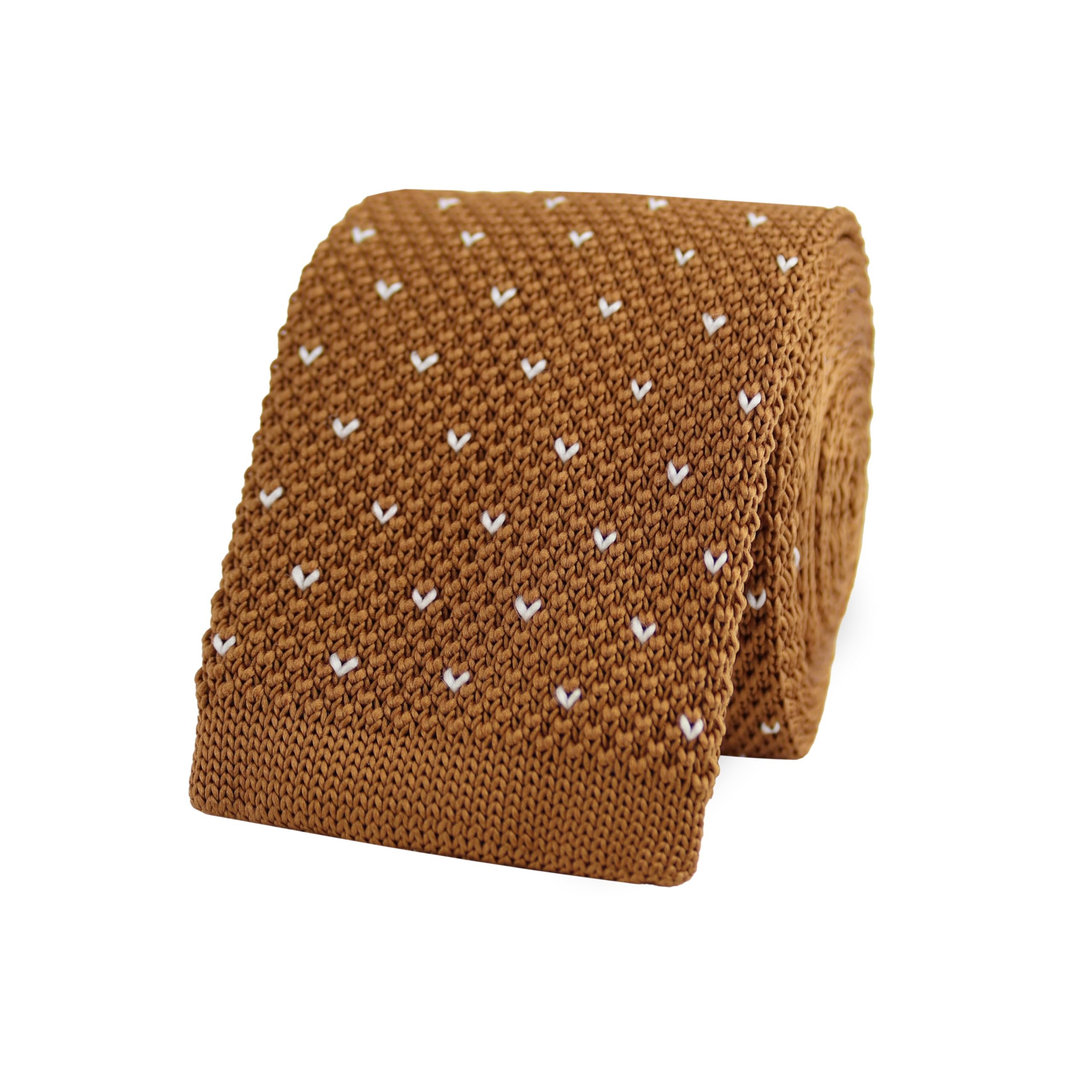 The Gents Lab Men's Caramel Brown Square End Knitted Neck Tie With Dots | Made From 100% Soft Polyester | Over 10+ Colours (Caramel Brown)