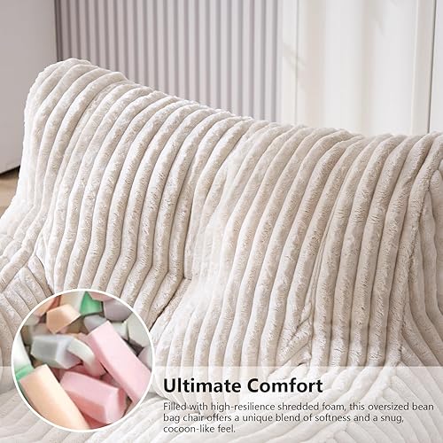 Miniatura 3 de Hison Puf para adultos y niños, tela de lino de algodón, sofá esponjoso y perezoso, relleno de esponja viscoelástica, sofá con reposabrazos para