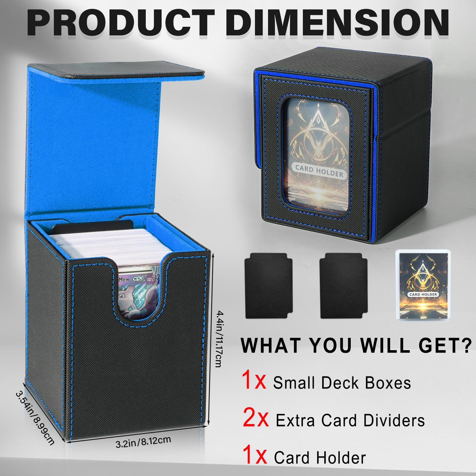 Porta Mazzo di Carte per MTG Commander, Scatola per Carte TCG, Scatola Porta Carte Collezionabili Magnetica in Pelle PU, Contiene 100 Carte a Doppia Busta, Nero e Blu