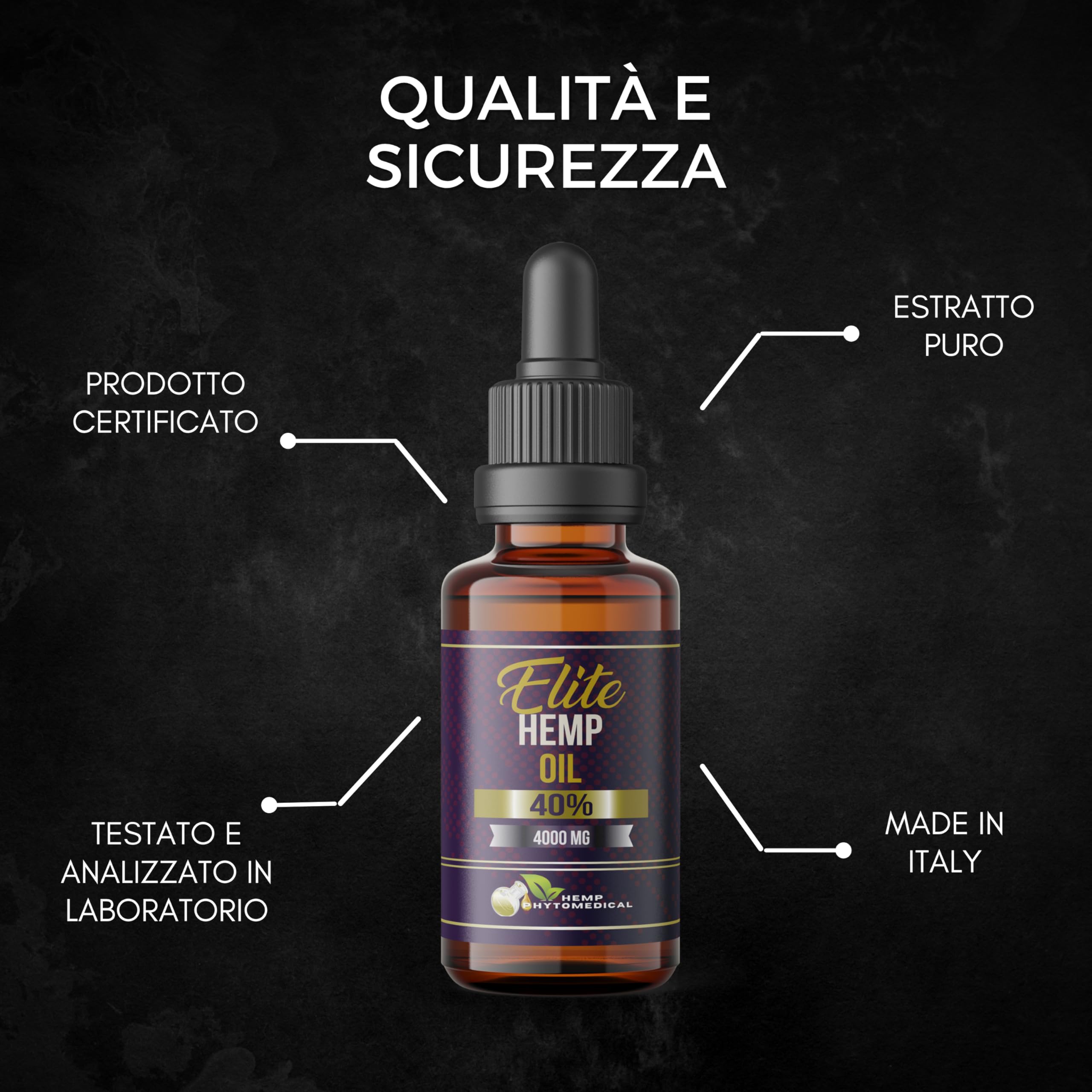 HEMP PHYTOMEDICAL Elite Hemp Oil 40%, Olio di Canapa Certificato ad Alta Concentrazione. Super Concentrato per un Benessere Profondo e Intenso