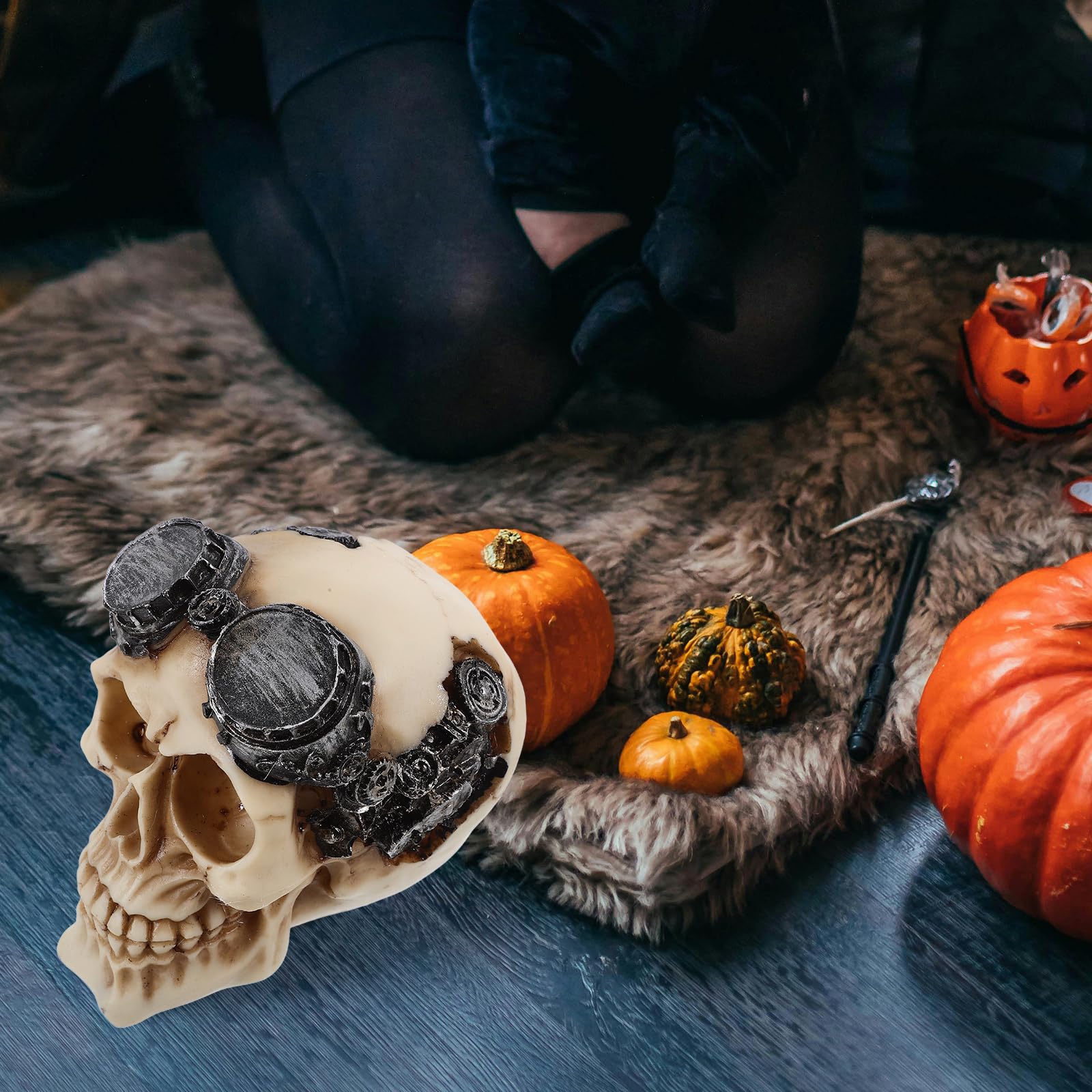 Amosfun Life Size Skeleton Halloween Skull Head Ornaments Halloween Horrible Skull Realistic Human Skull Head Bone Model - Image 3