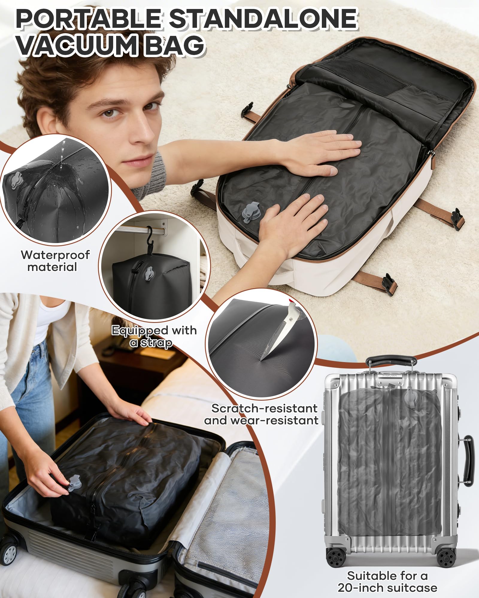 BJLFS Zaino da Viaggio con Sottovuoto Ryanair 40x30x20 Wizzair Bagaglio a mano 40x20x25 Ryanair con Pompa Borse da Cabina per Easyjet 45x36x20 con compressione sottovuoto,Zaino Casual per Laptop