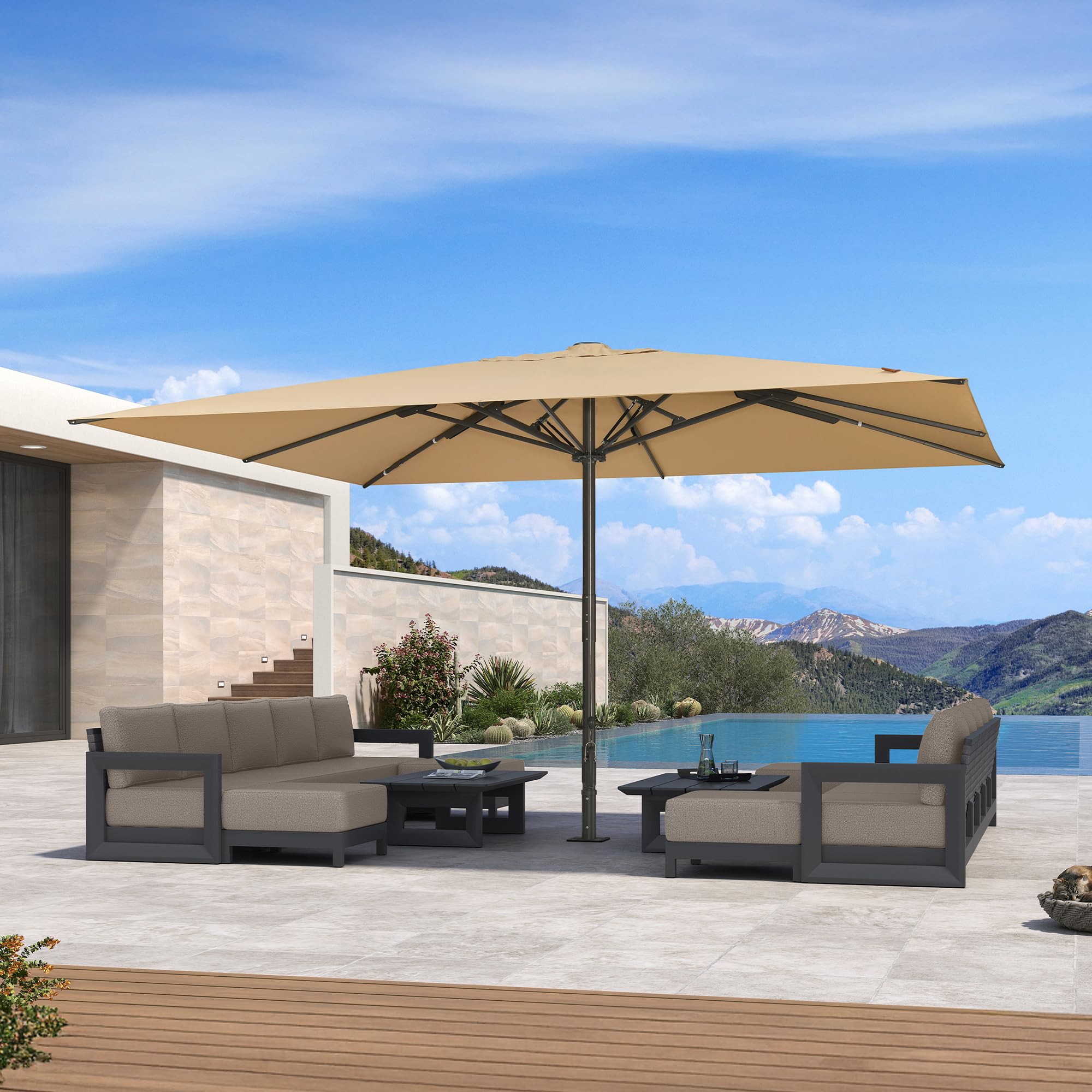 PURPLE LEAF Patio Market Umbrella 13' x 16' Thicken Aluminum Pole, Beige