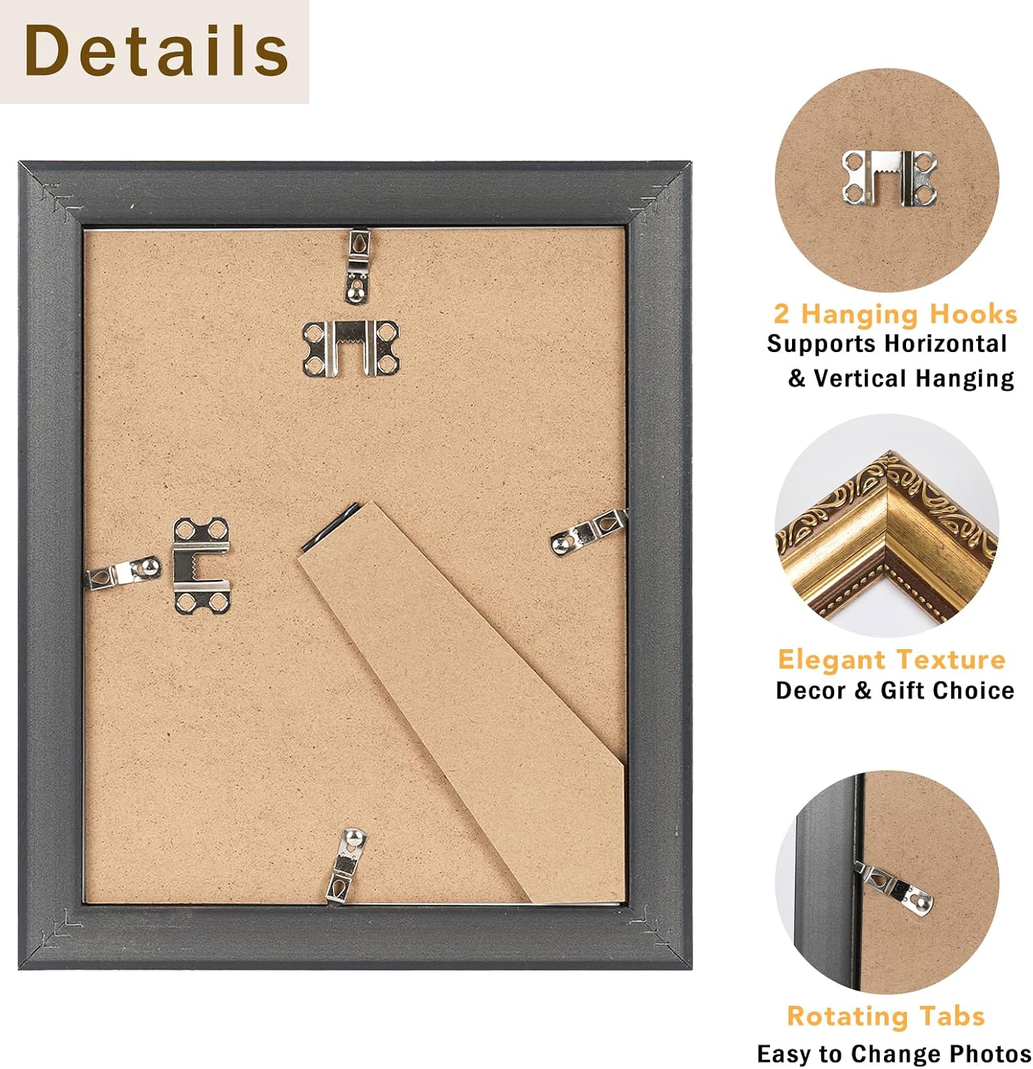 JCJMY 8x10 Vintage Picture Frame with 5x7 Mat Set of 4, Elegant Retro 8 by 10 Photo Frame with Shatter-Resistant Plexiglass for Wall or Tabletop Display, Gallery Decor & Gift, Gold, 4 Pack