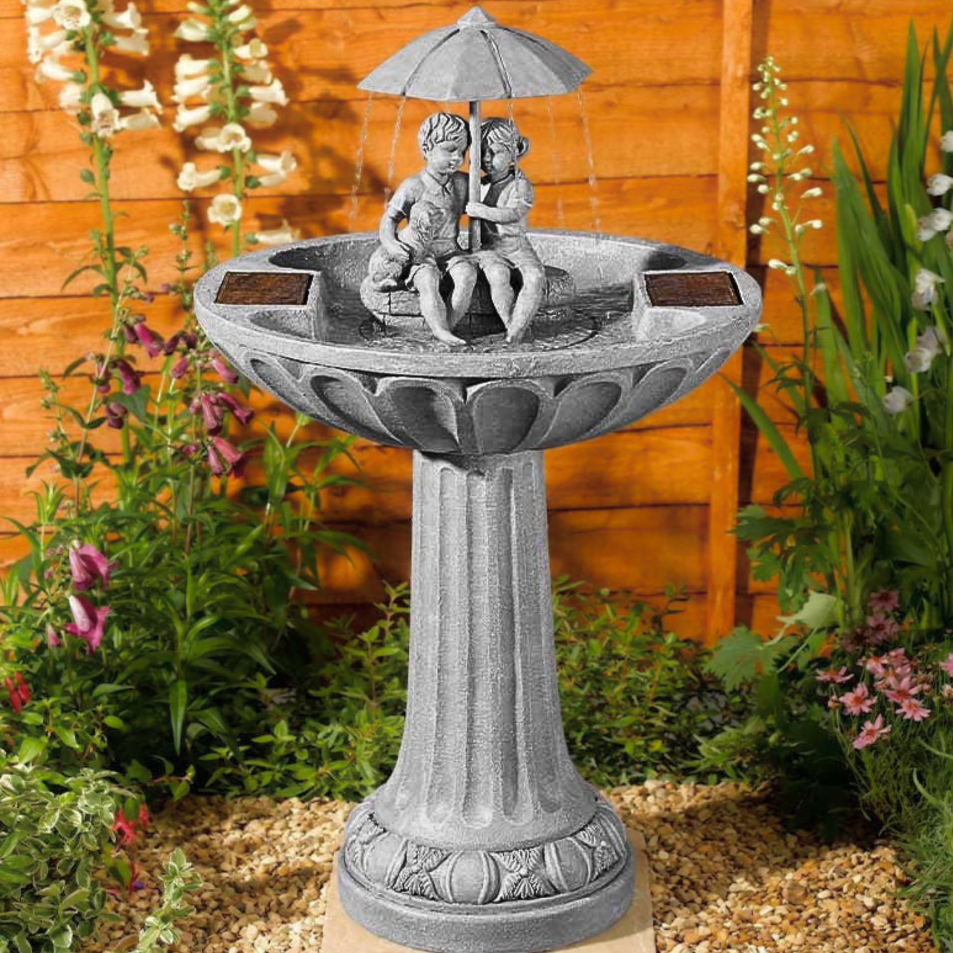 Large Solar Water Fountain - 84cm Resin Bird Bath - Garden Water Feature