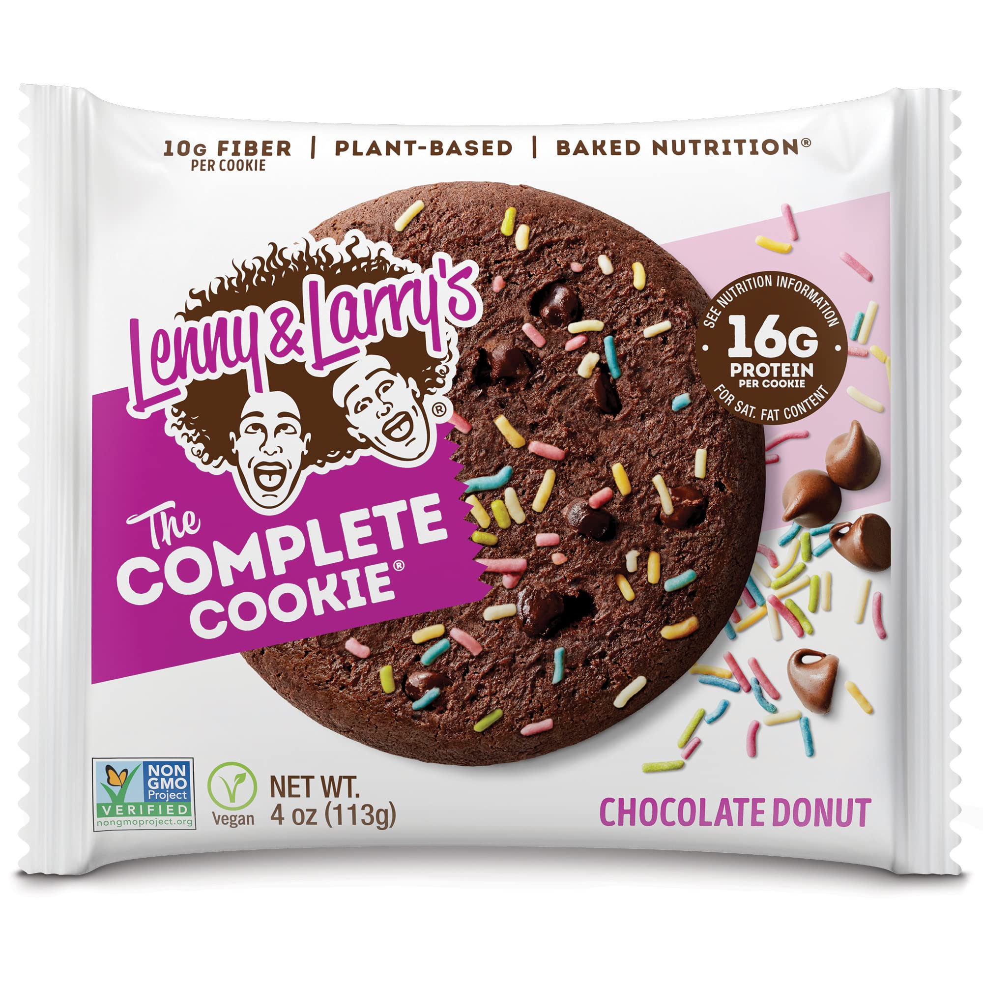 Lenny & Larry's The Complete Cookie, Chocolate Donut, 16g Plant Protein, Vegan, Non-GMO, 4 Ounce Cookie (Pack of 12)