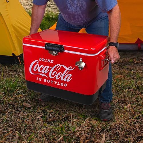 Miniatura 6 de Coca-Cola - Hielera portátil con abrebotellas, estilo vintage, aislado para campamento, playa, picnic, caravana, barbacoas, portón trasero, pesca,